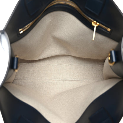 Celine Canvas Calfskin Logo Print Small Vertical Cabas Natural Navy 7 of 9