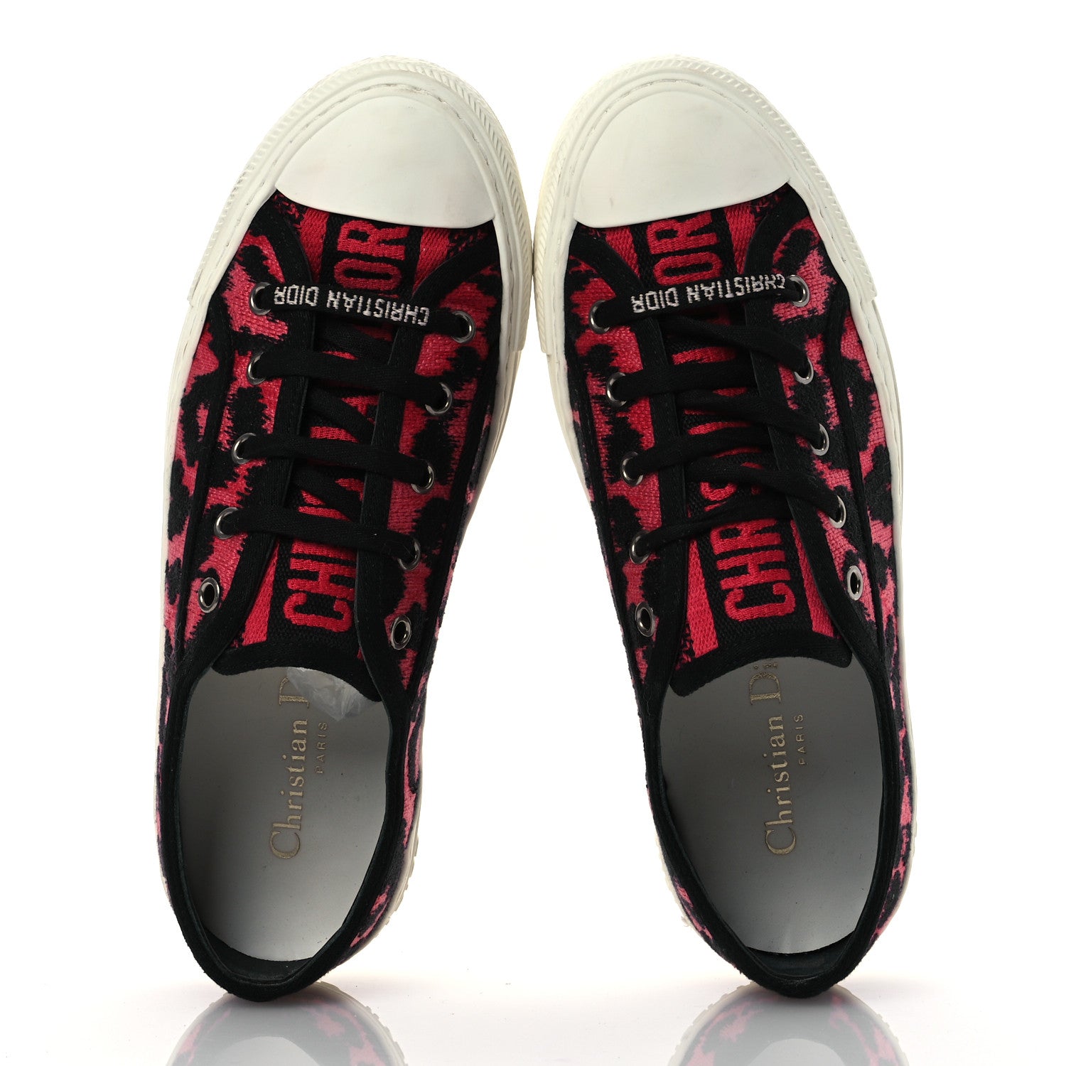 Christian Dior Canvas Leopard Embroidered Womens Walk N Dior Low Top Sneakers 37.5 Framboise 2 of 15