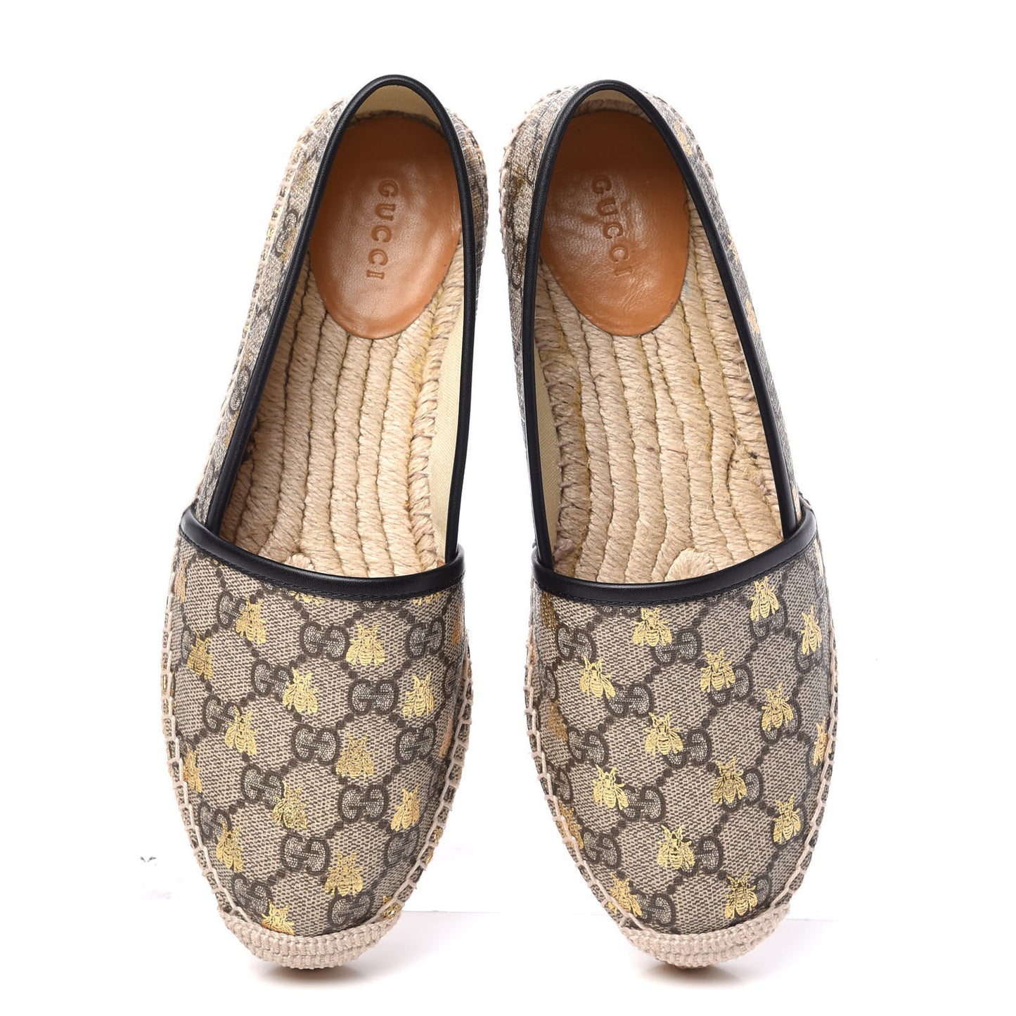 GG Supreme Monogram Bees Espadrille Flats 38 Beige Ebony Oro Black