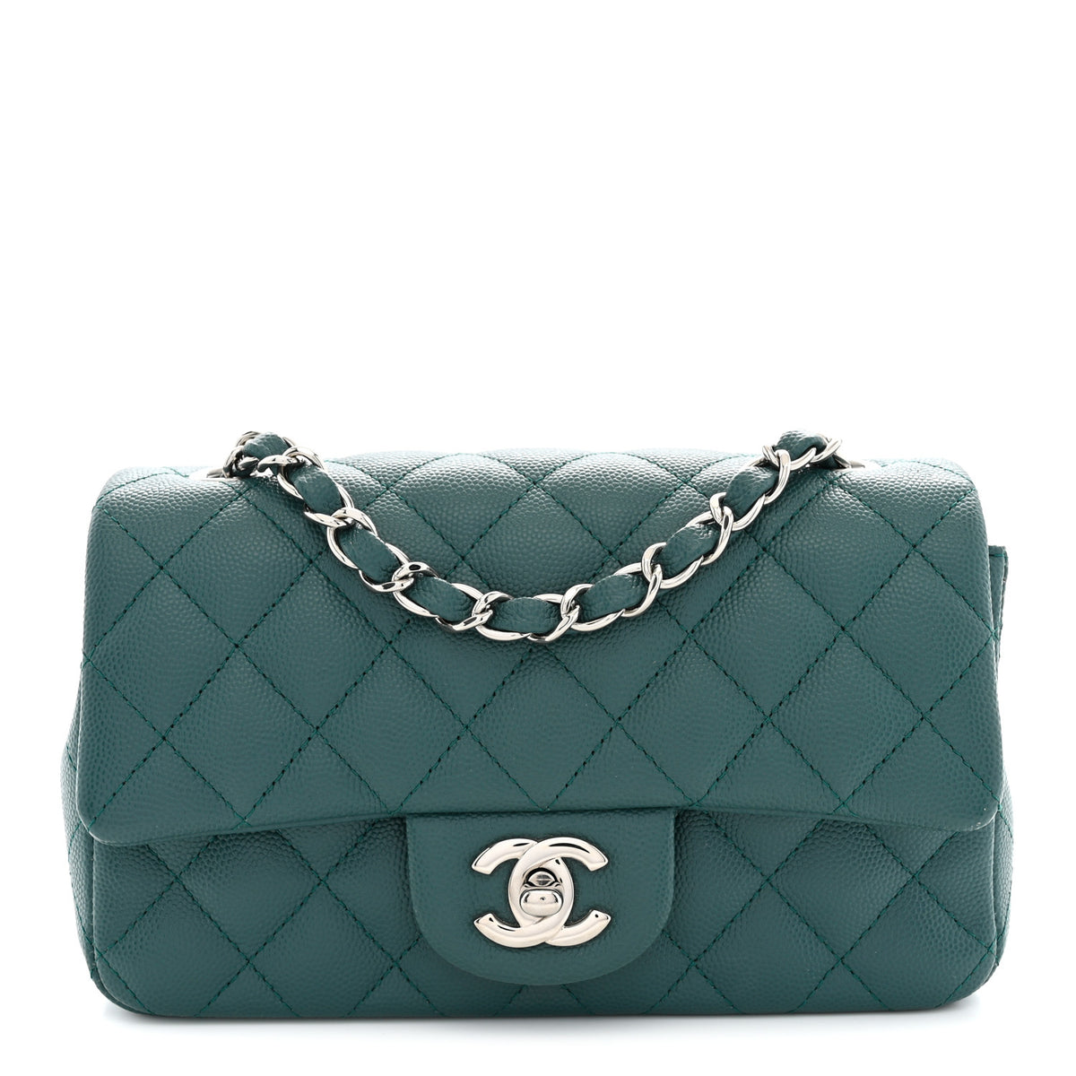Caviar Quilted Mini Rectangular Flap Dark Green