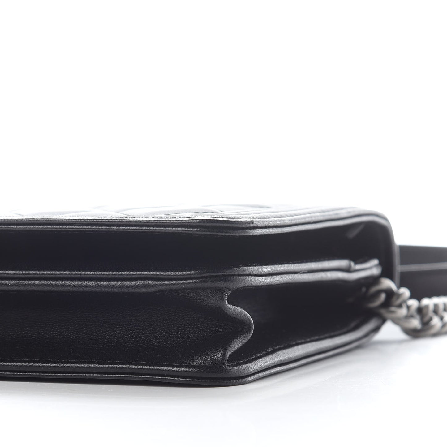 Calfskin Quilted Boy Wallet On Chain WOC Black