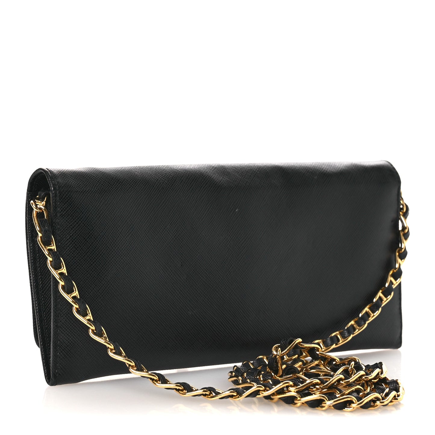 Saffiano Metal Oro Chain Wallet Black