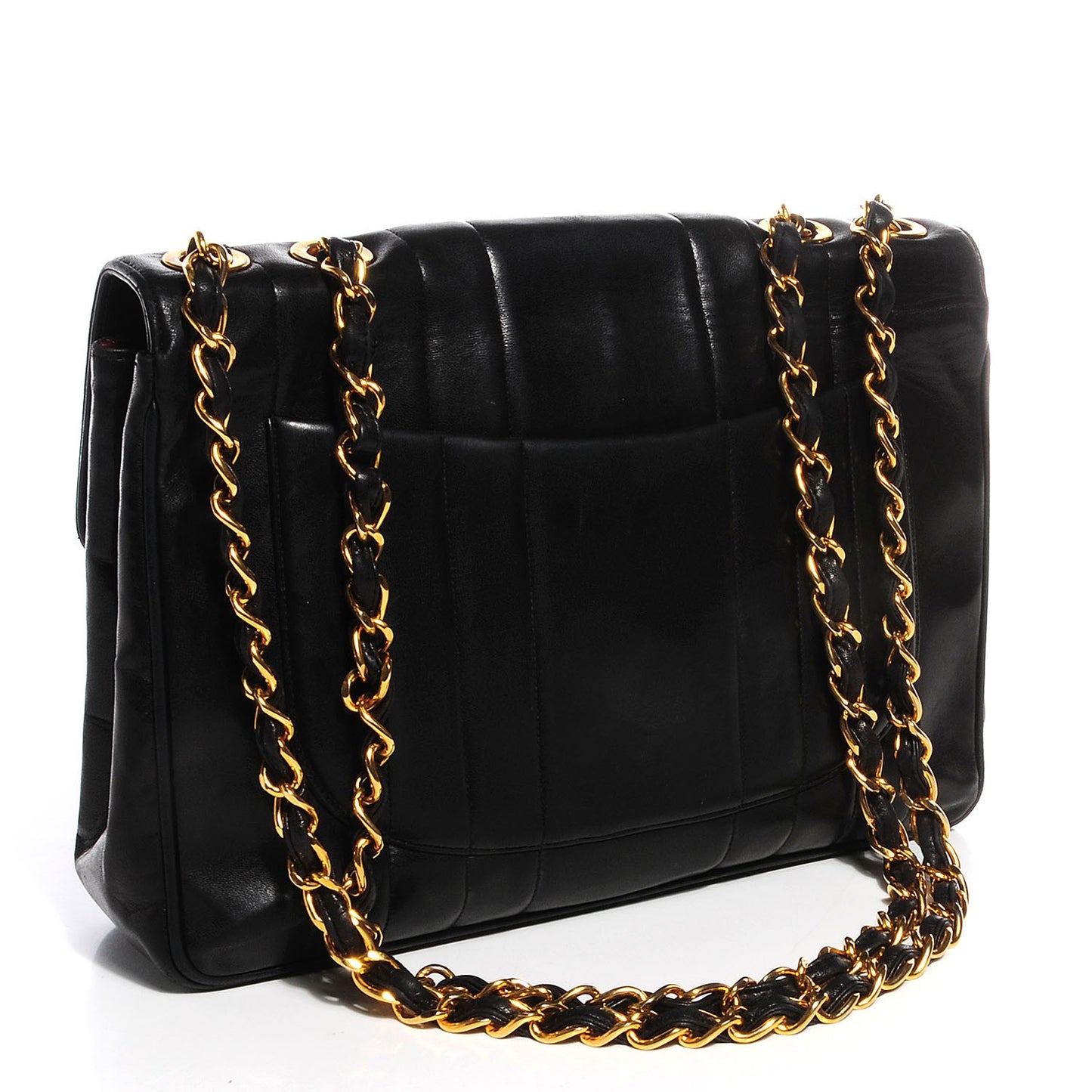 Lambskin Vertical Quilt Jumbo Flap Black