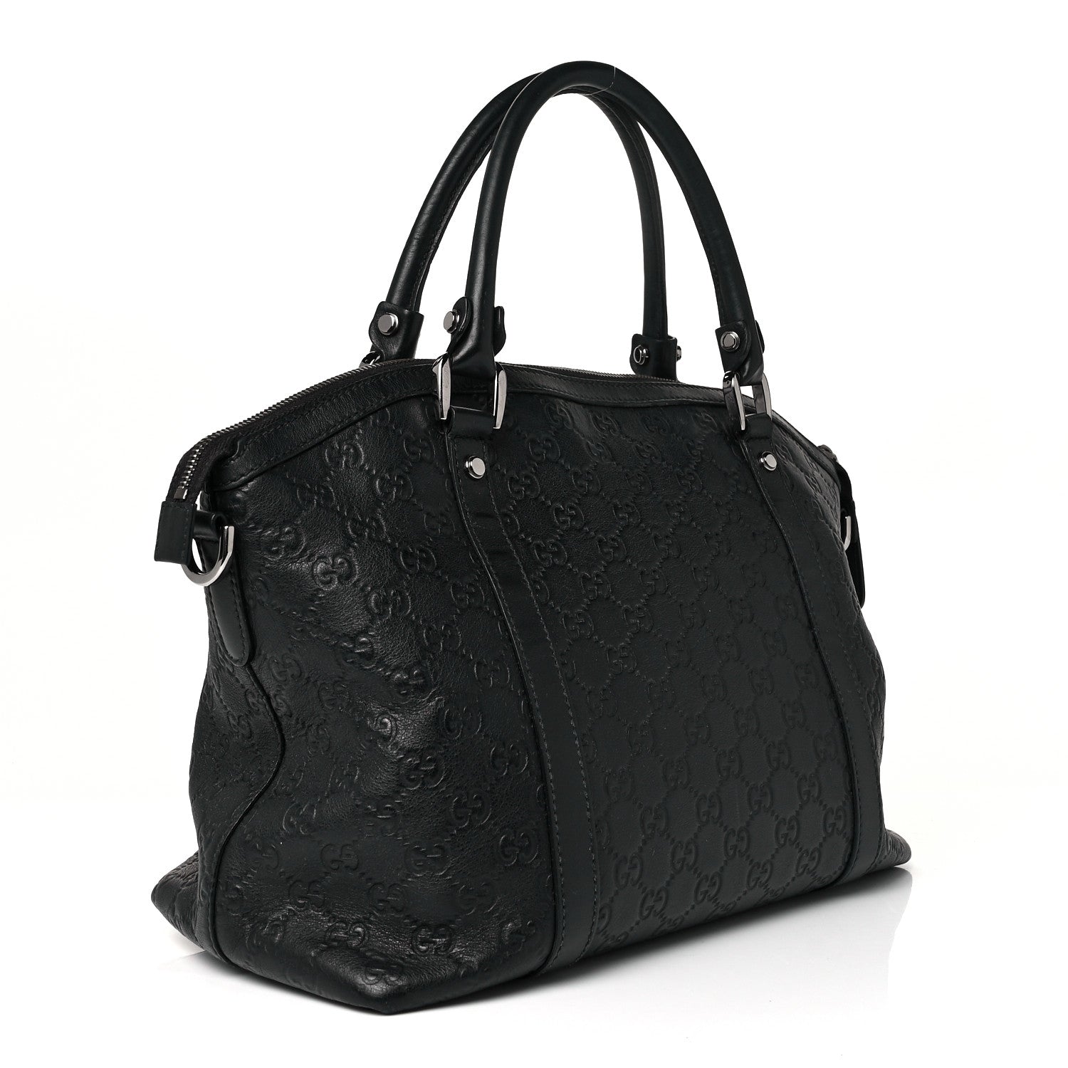 Gucci Guccissima Medium GG Charm Dome Satchel Black 1 of 8