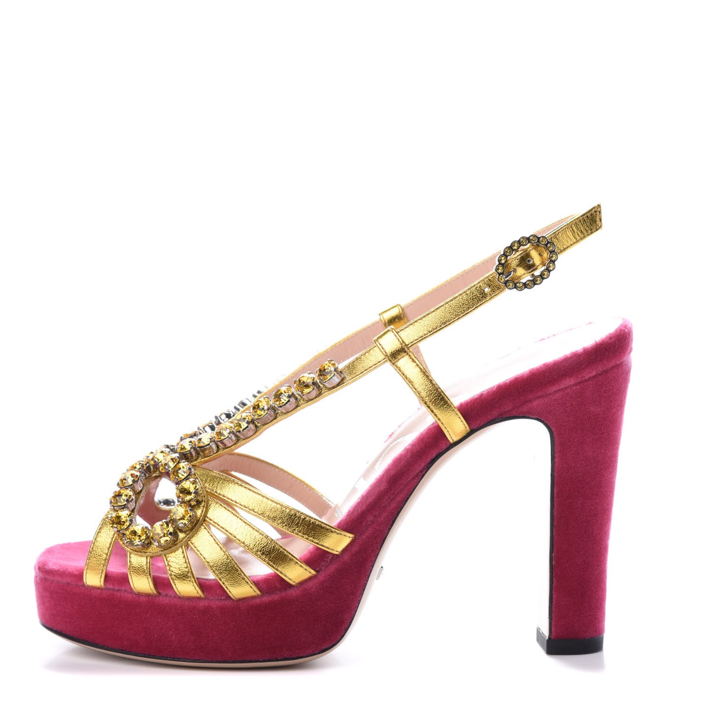 Velvet Nappa Crystal Zephyra Slingback Platform High Heel Sandals 36.5 Pink Gold