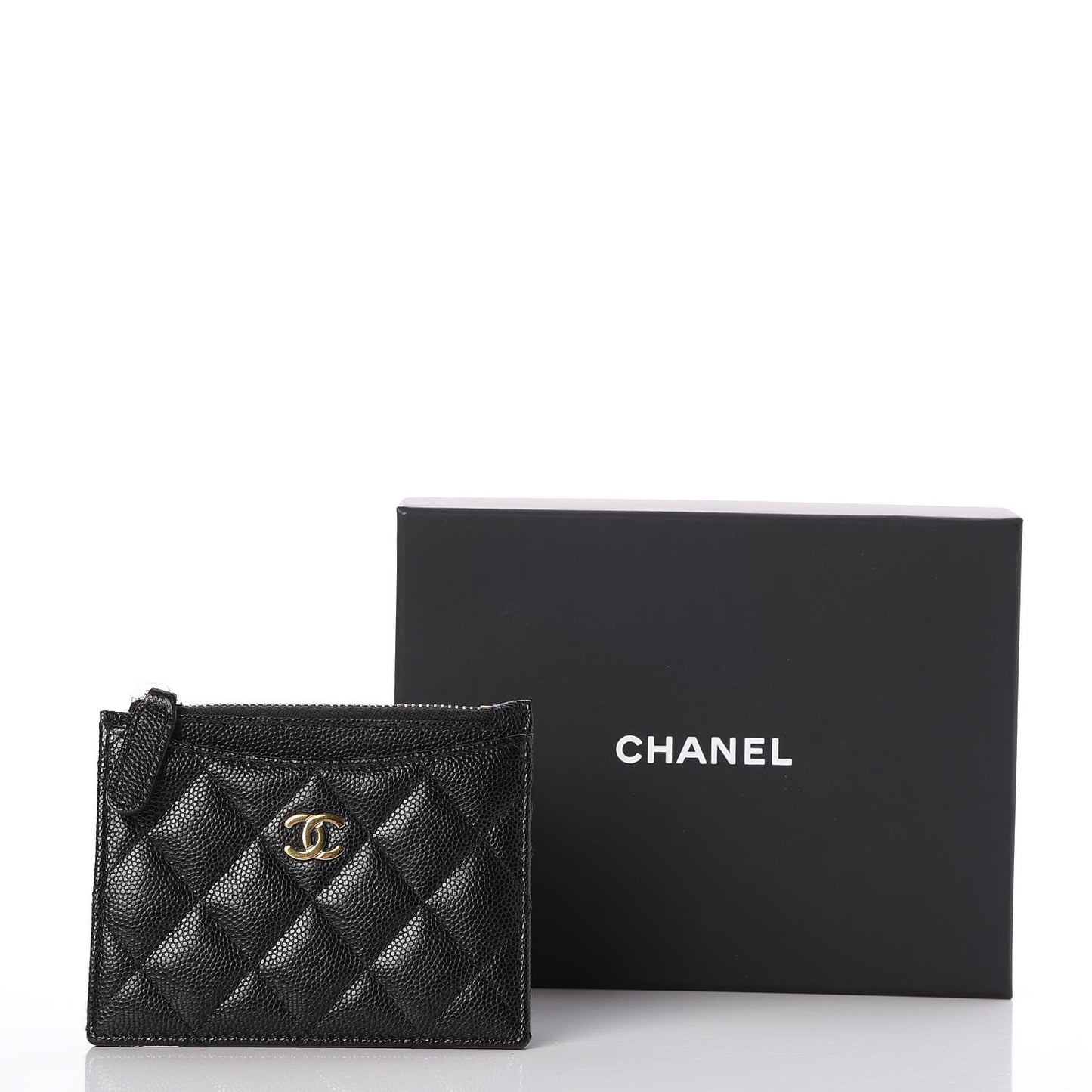 Caviar Quilted CC Zip Card Holder Black