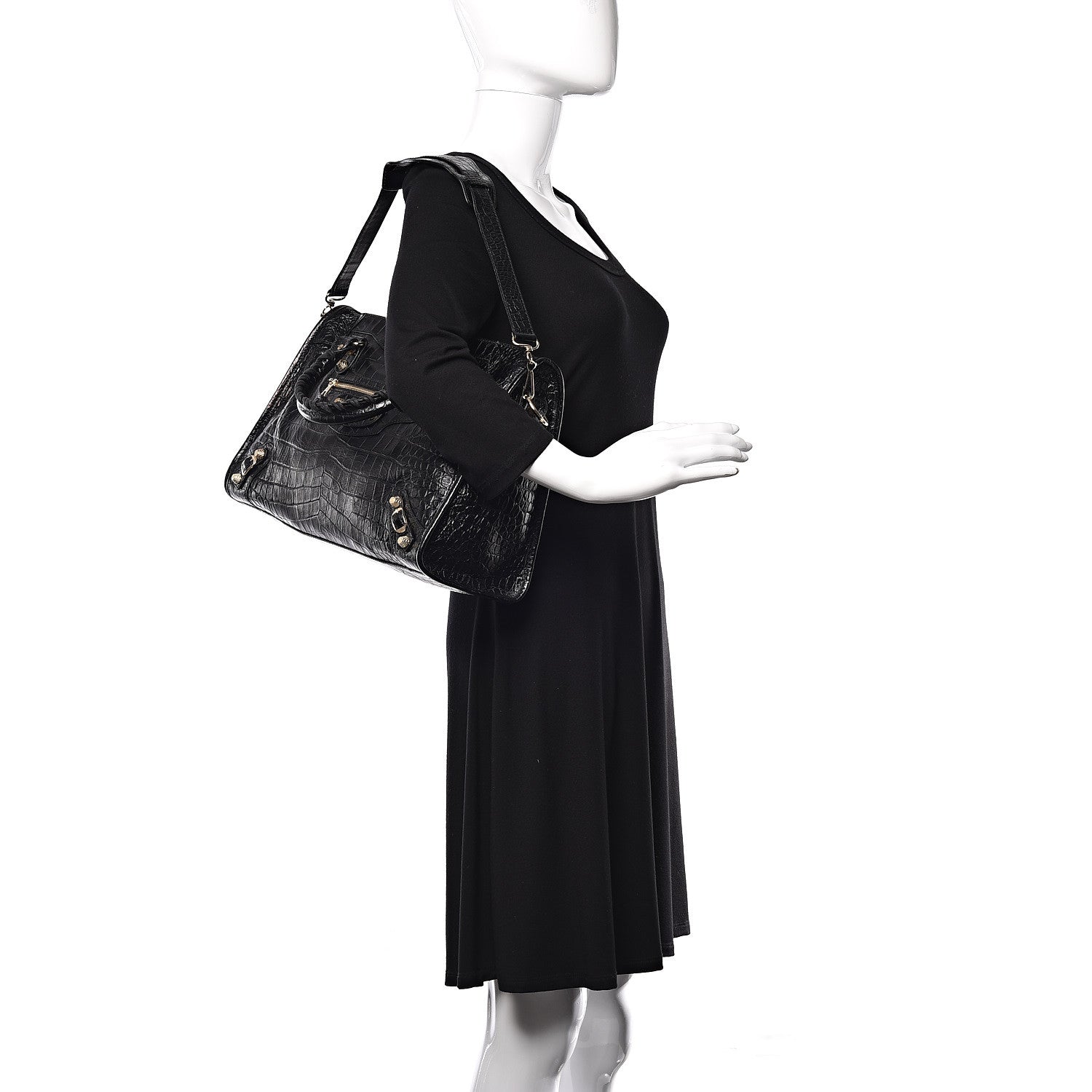 Balenciaga Calfskin Crocodile Embossed Giant 12 Gold Hardware City Black 2 of 9