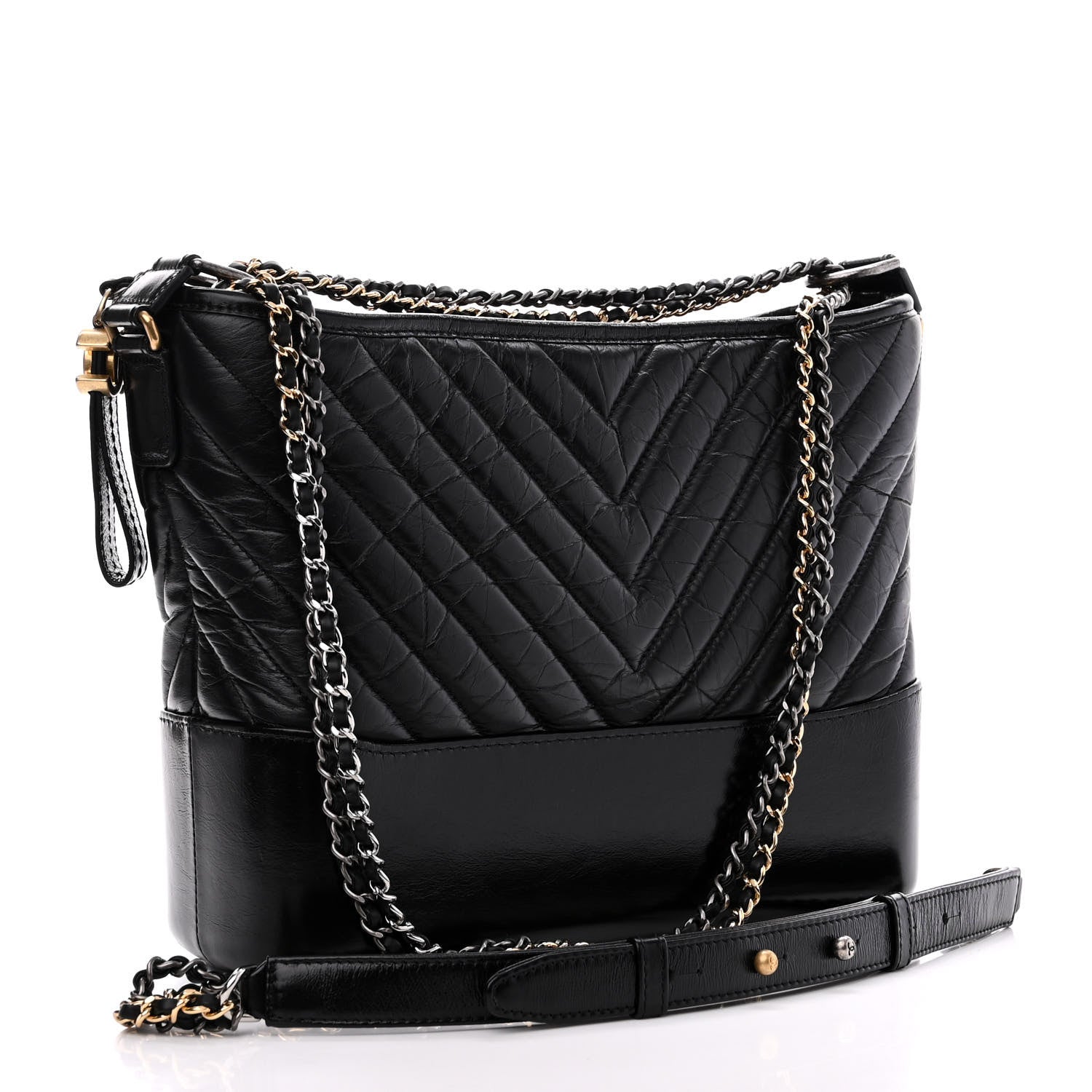 Chanel Aged Calfskin Chevron Quilted Medium Gabrielle Hobo Black 3 of 11