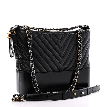 Chanel Aged Calfskin Chevron Quilted Medium Gabrielle Hobo Black 3 of 11