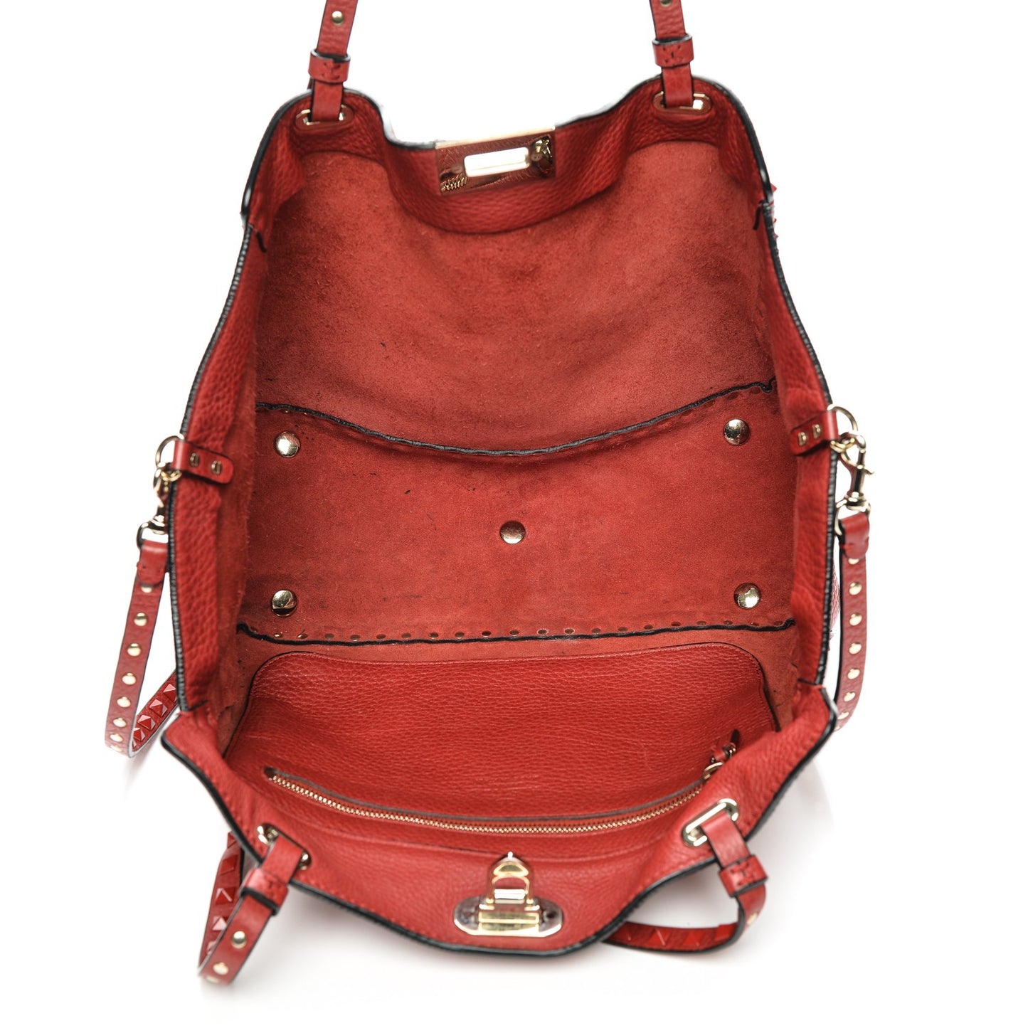 Grained Calfskin Monochrome Medium Rockstud Tote Red