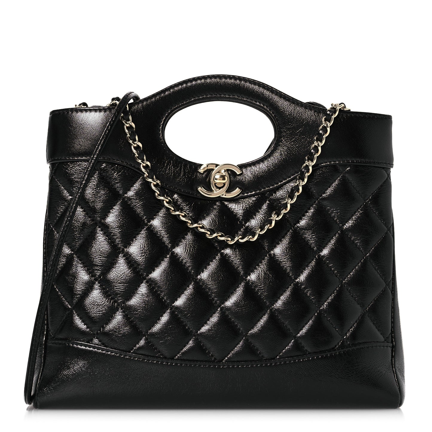 Shiny Quilted Mini 31 Shopping Bag Black
