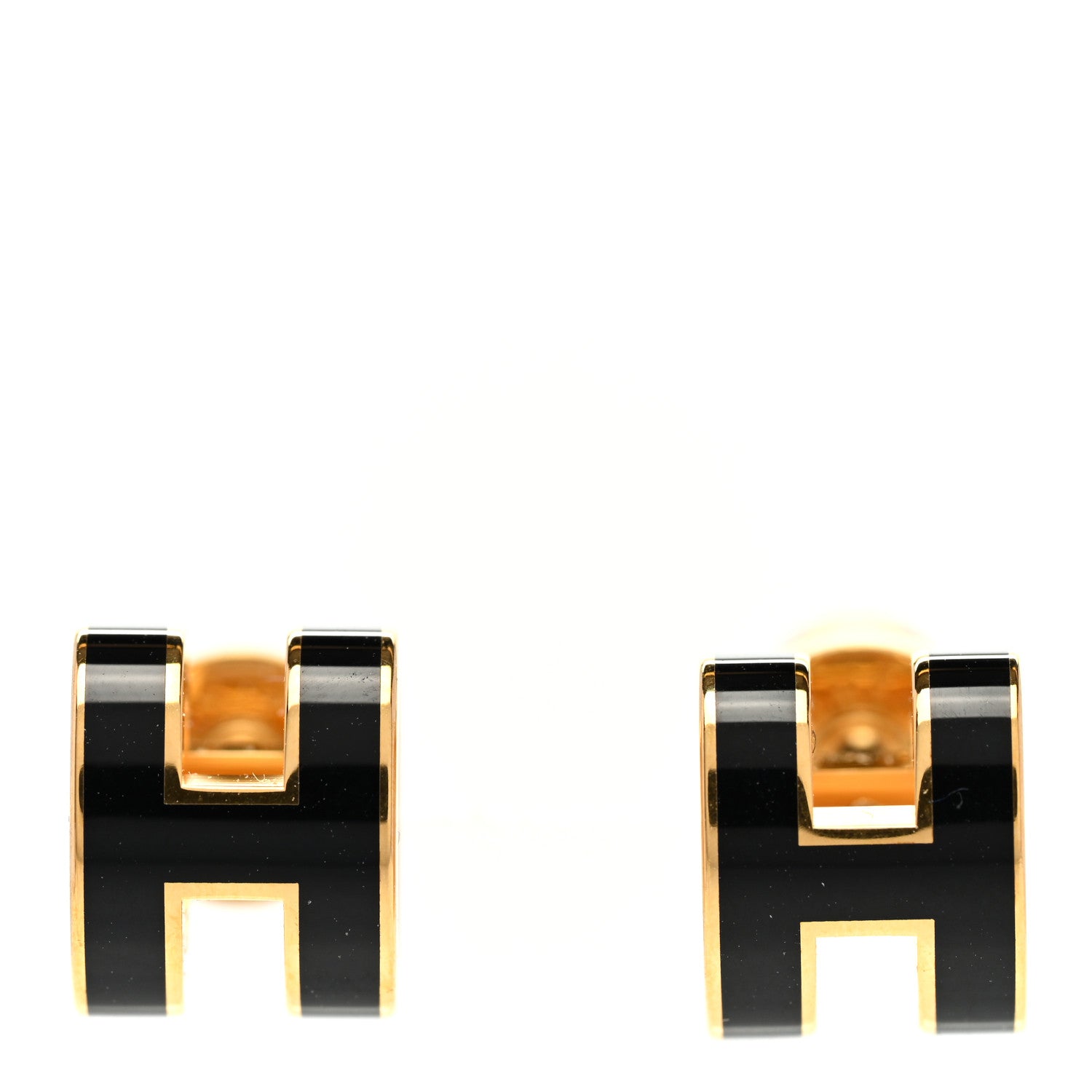 Hermes Gold Lacquered Mini Pop H Earrings Black 1 of 6
