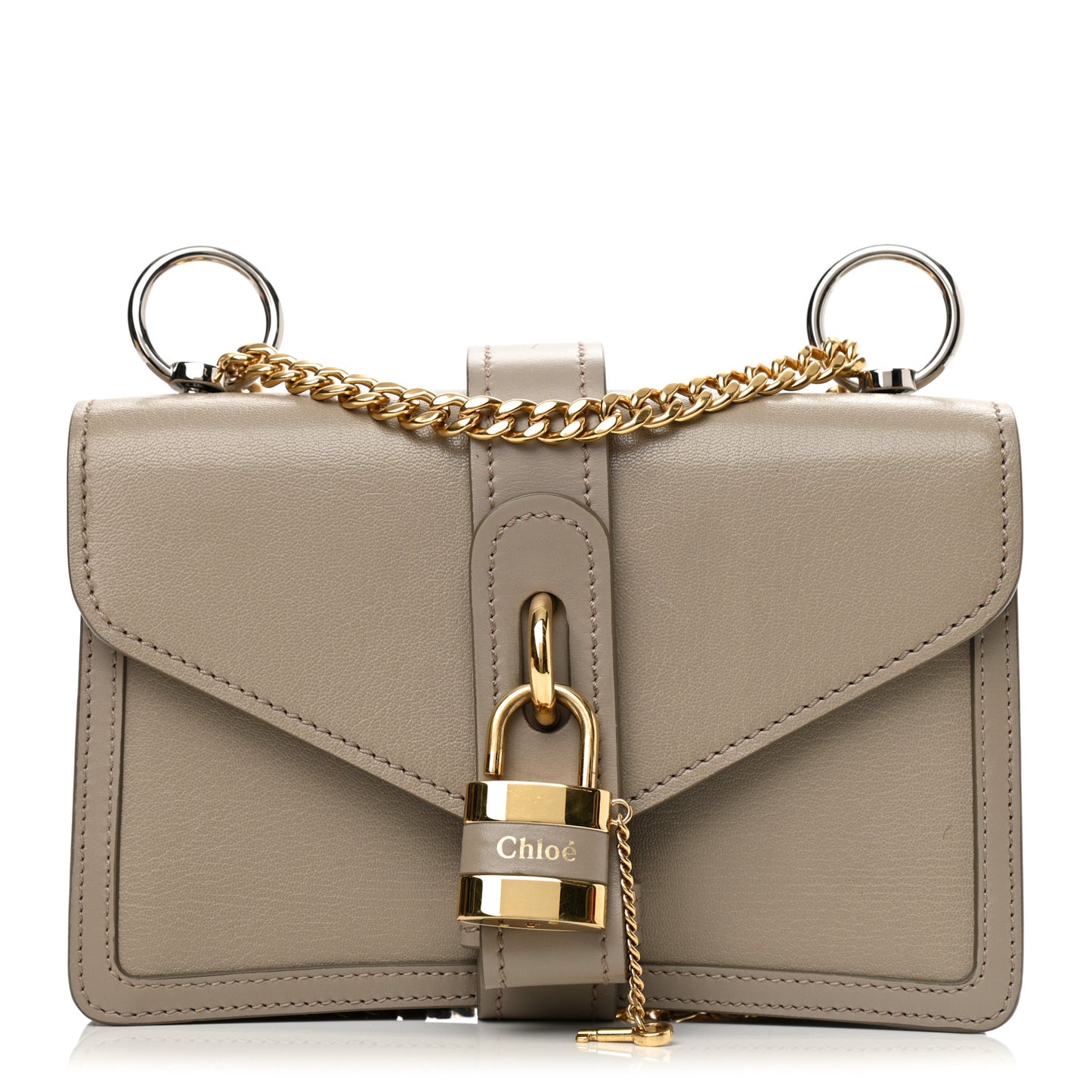 Shiny Goatskin Calfskin Mini Aby Chain Shoulder Bag Motty Grey