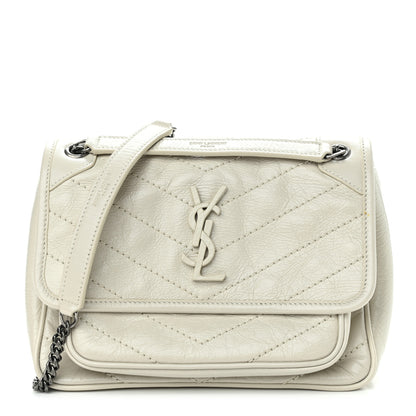 Saint Laurent Crinkled Calfskin Matelasse Monogram Baby Niki Chain Satchel Ivory 1 of 11