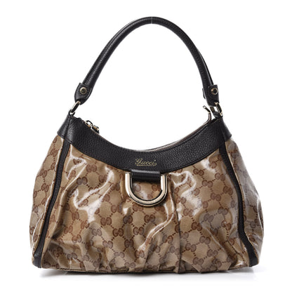 Gucci Crystal Monogram D Ring Gold Hobo Brown 1 of 11