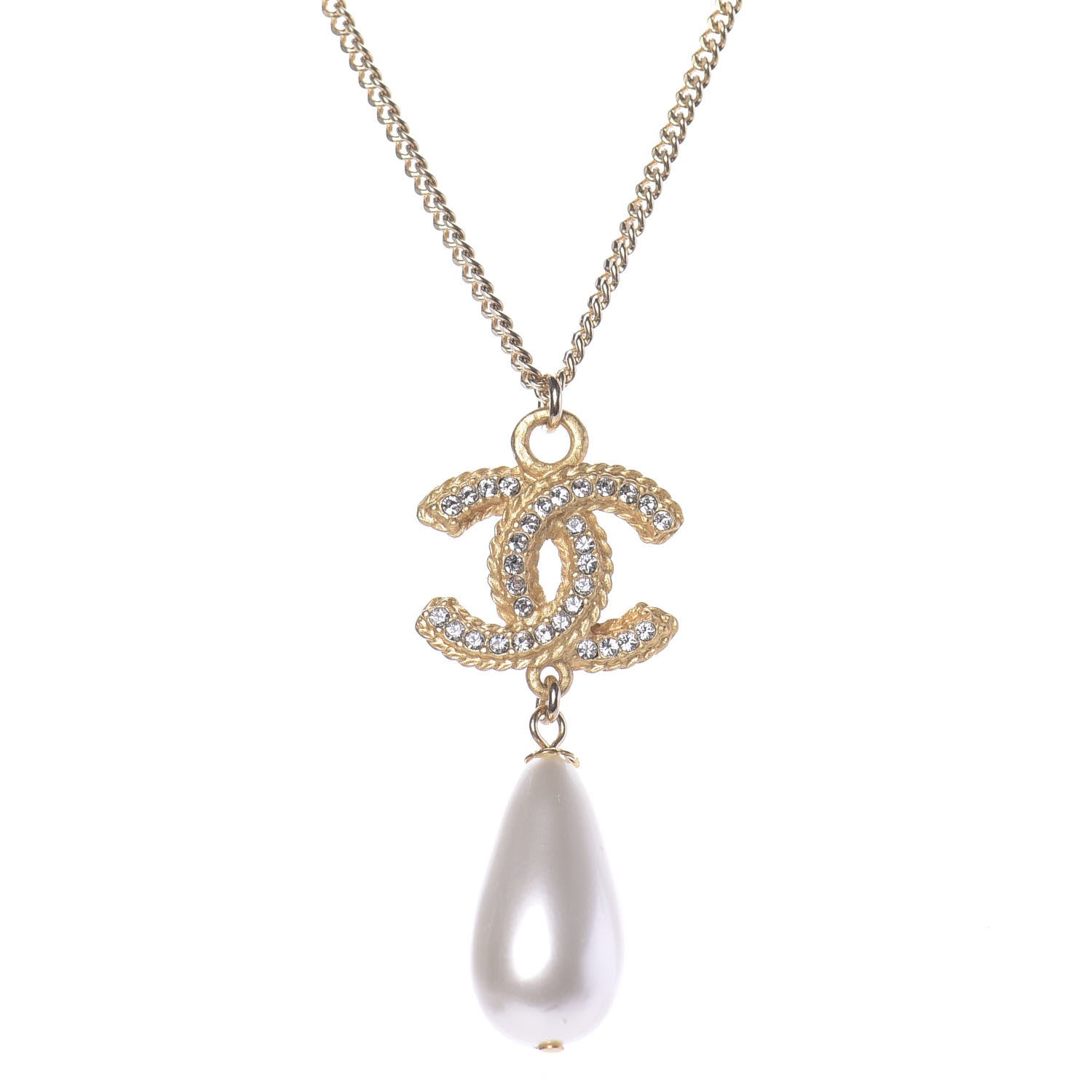 Chanel Pearl Crystal CC Drop Necklace Gold 4 of 7