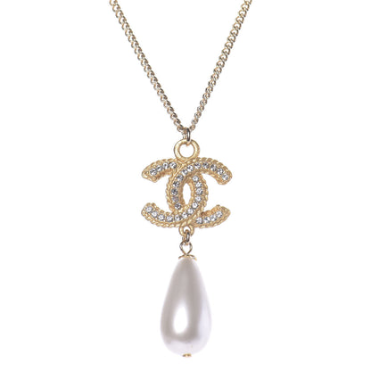 Chanel Pearl Crystal CC Drop Necklace Gold 4 of 7