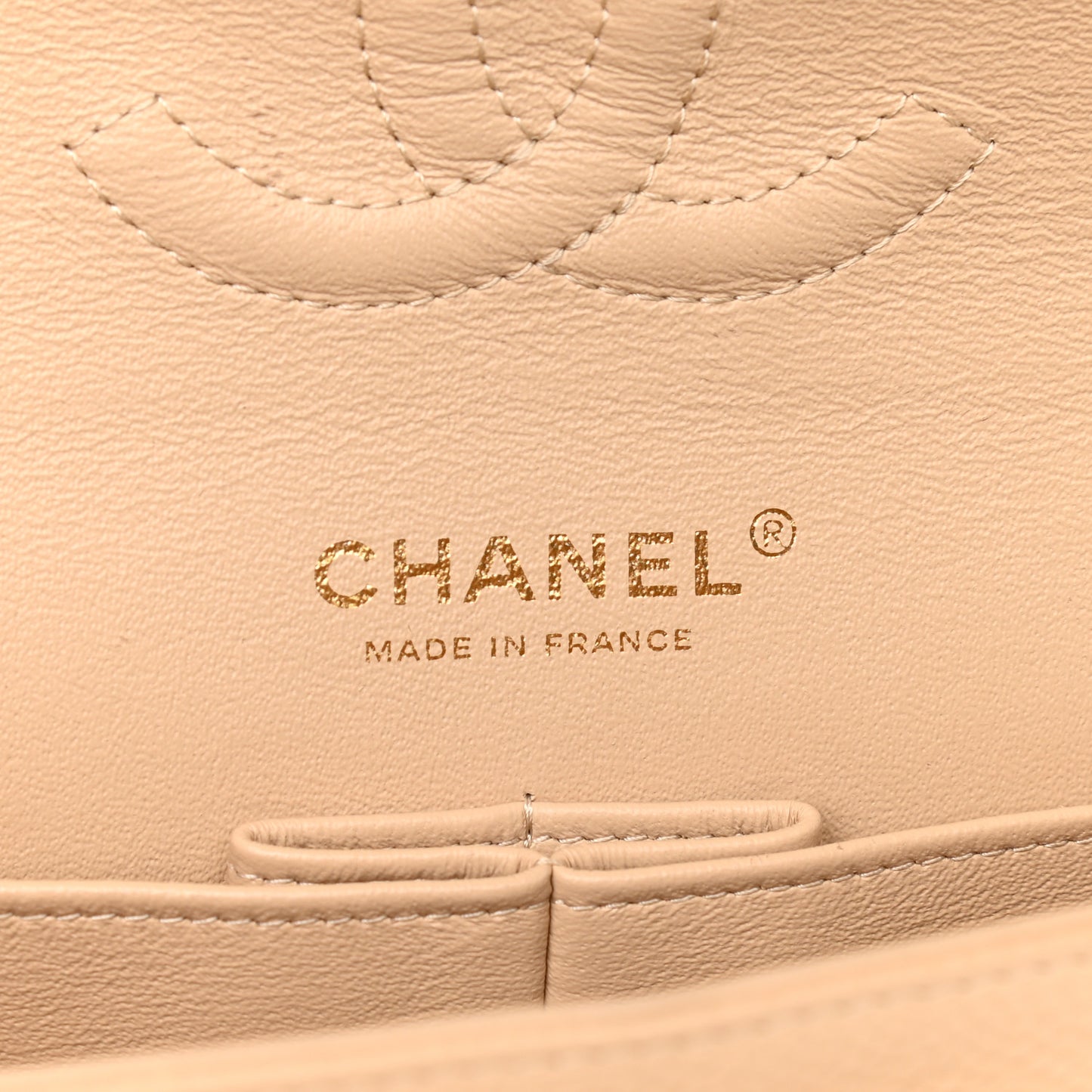 Caviar Quilted Medium Double Flap Light Beige