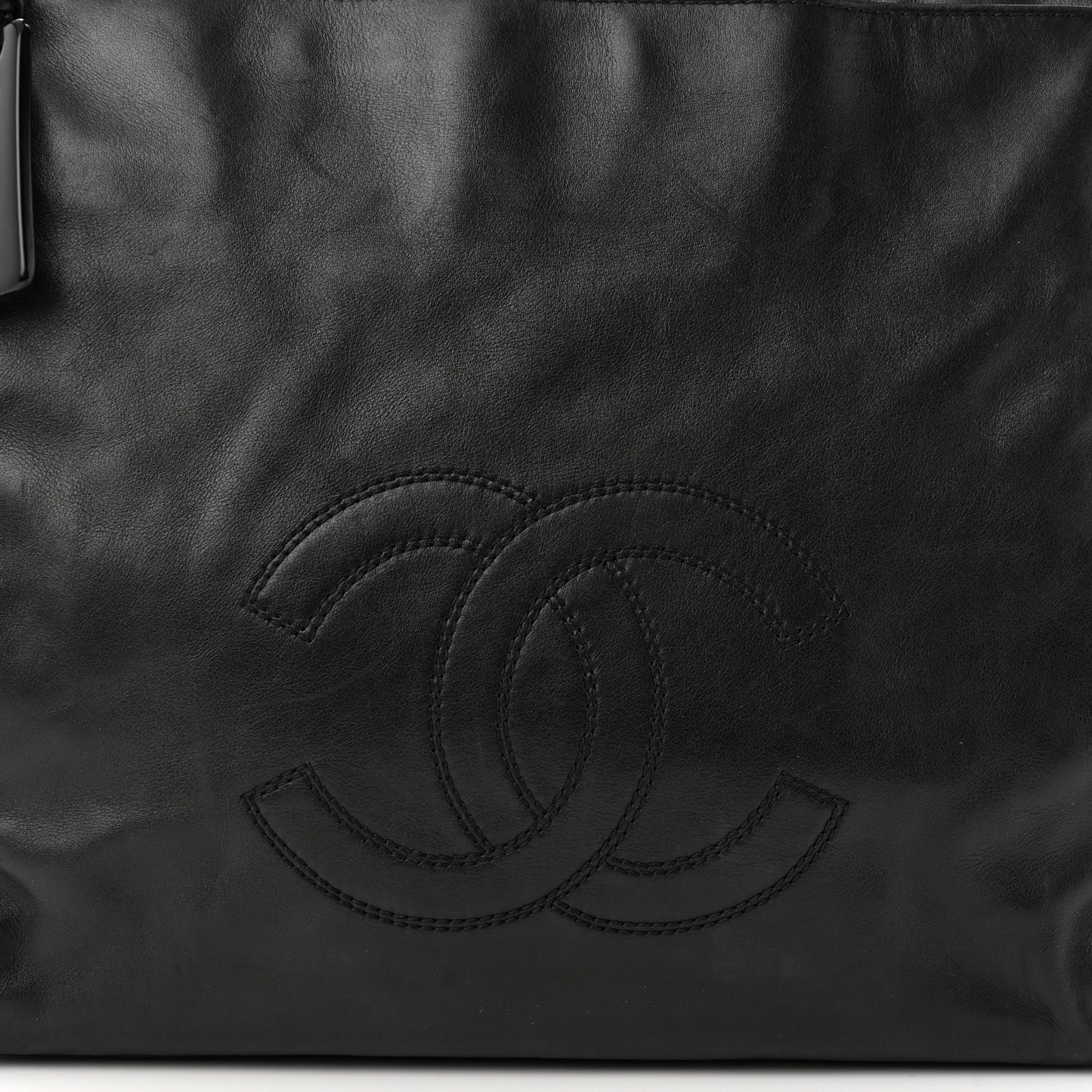 Lambskin CC Stitched Logo Tote Black