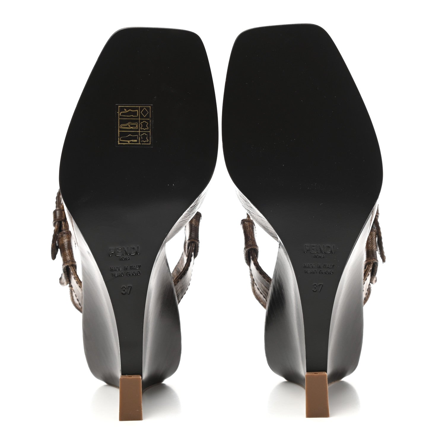 Fendi Glazed Fabric FF Wedge Sandals 37 Tobacco Moro 6 of 7