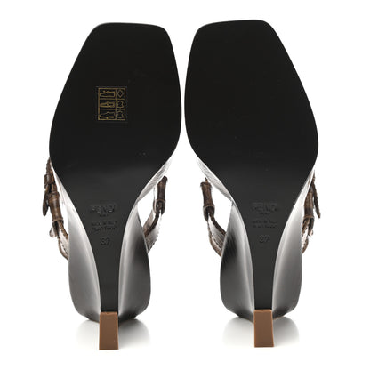 Fendi Glazed Fabric FF Wedge Sandals 37 Tobacco Moro 6 of 7