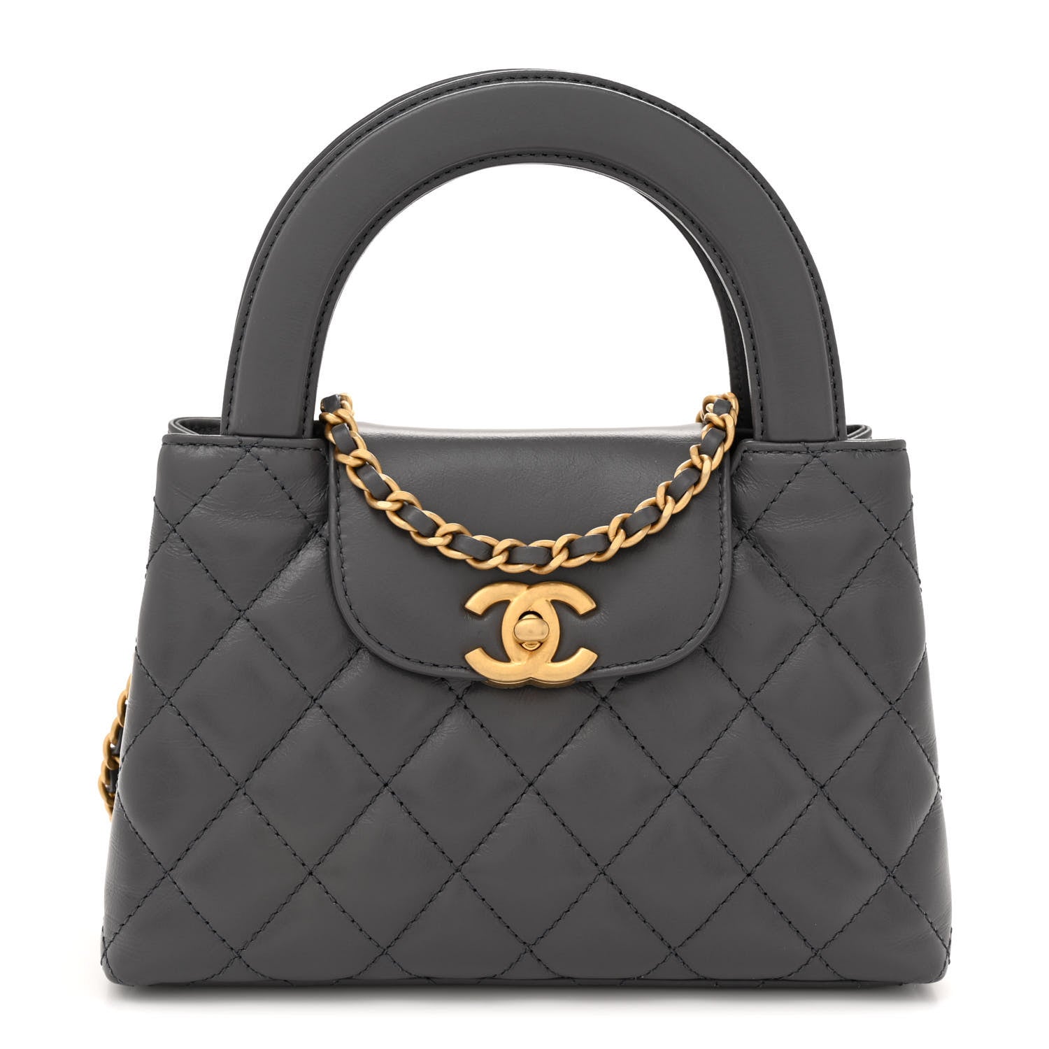Chanel Shiny Aged Calfskin Quilted Nano Kelly Shopper Grey 1 of 10