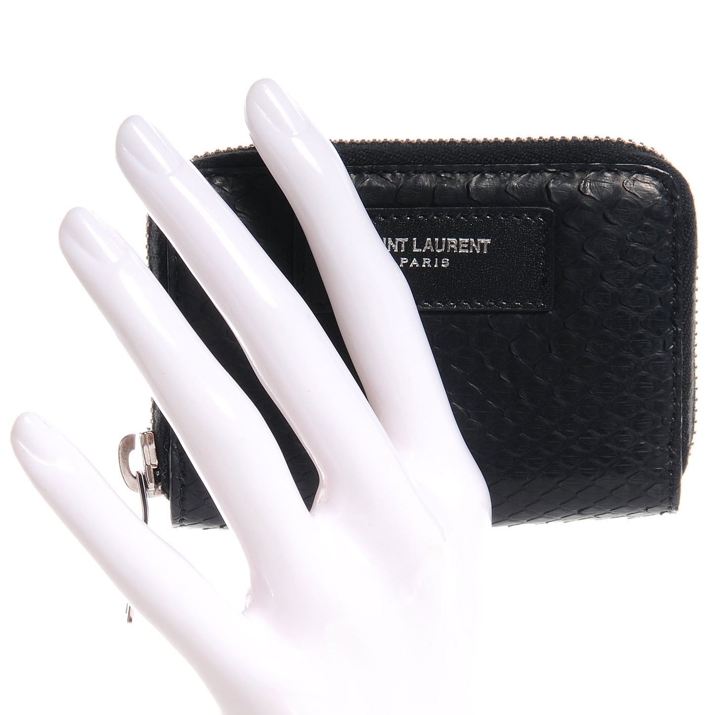 Python Embossed Leather Small Coin Purse Black