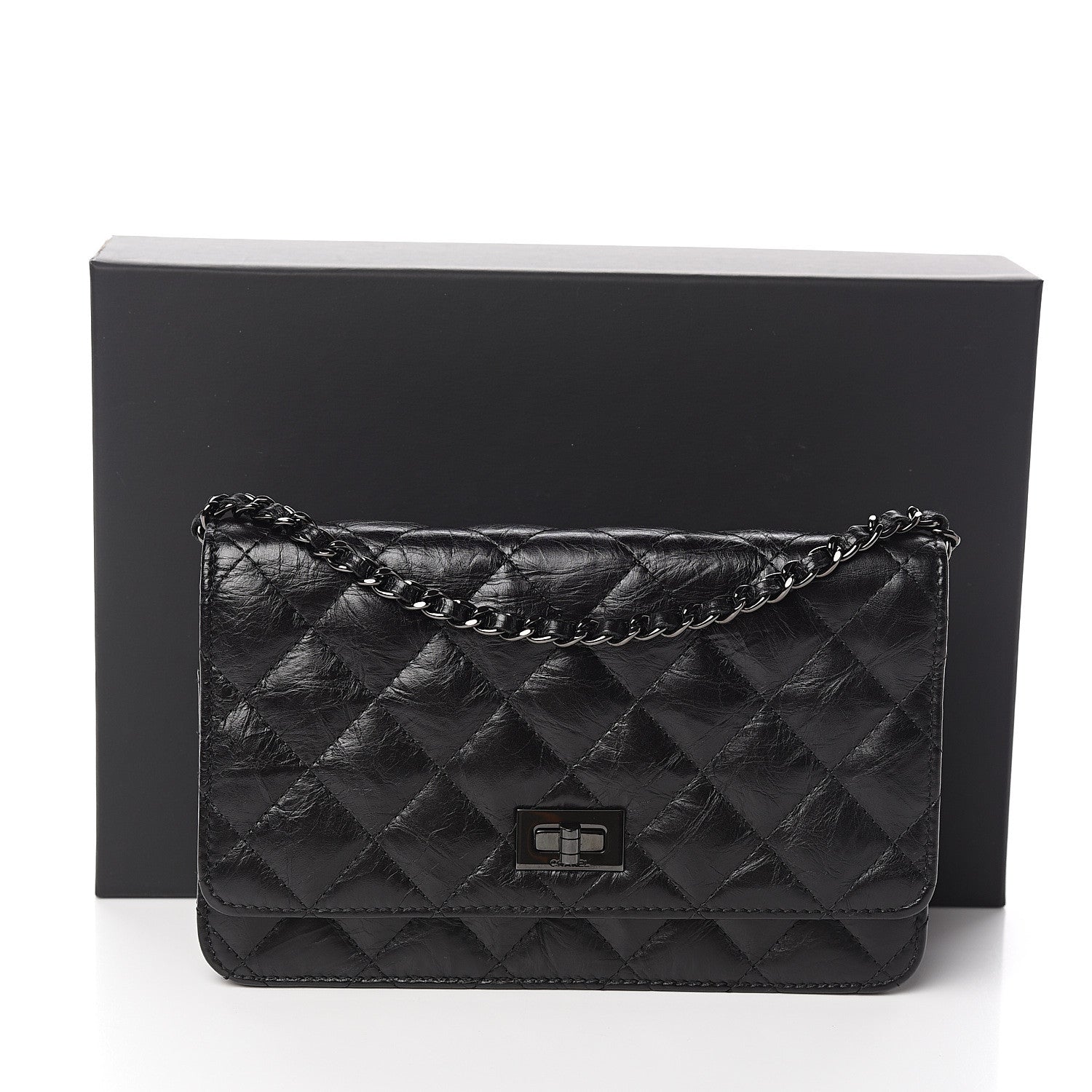Chanel Aged Calfskin Quilted Reissue Wallet On Chain WOC So Black 11 of 12