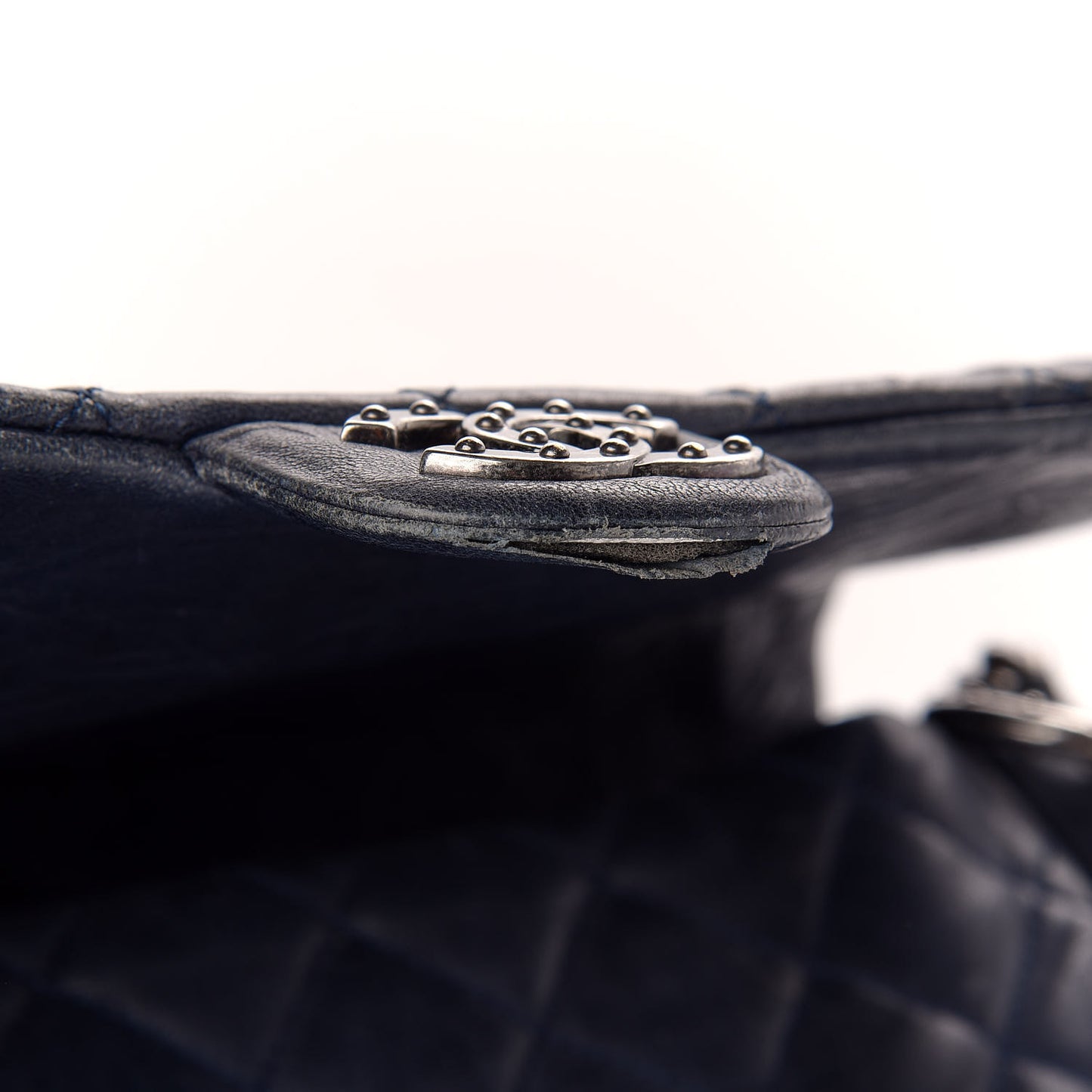 Washed Lambskin Quilted Studded CC Flap Blue Black