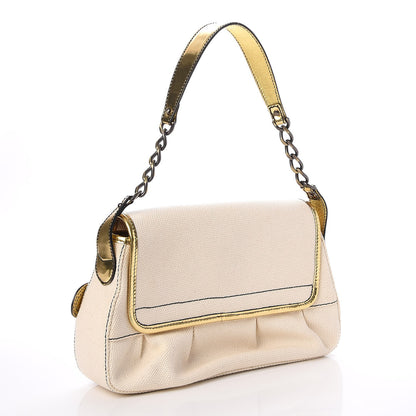 Fendi Metallic Leather Canvas B Bis Flap Bag Ivory 3 of 9