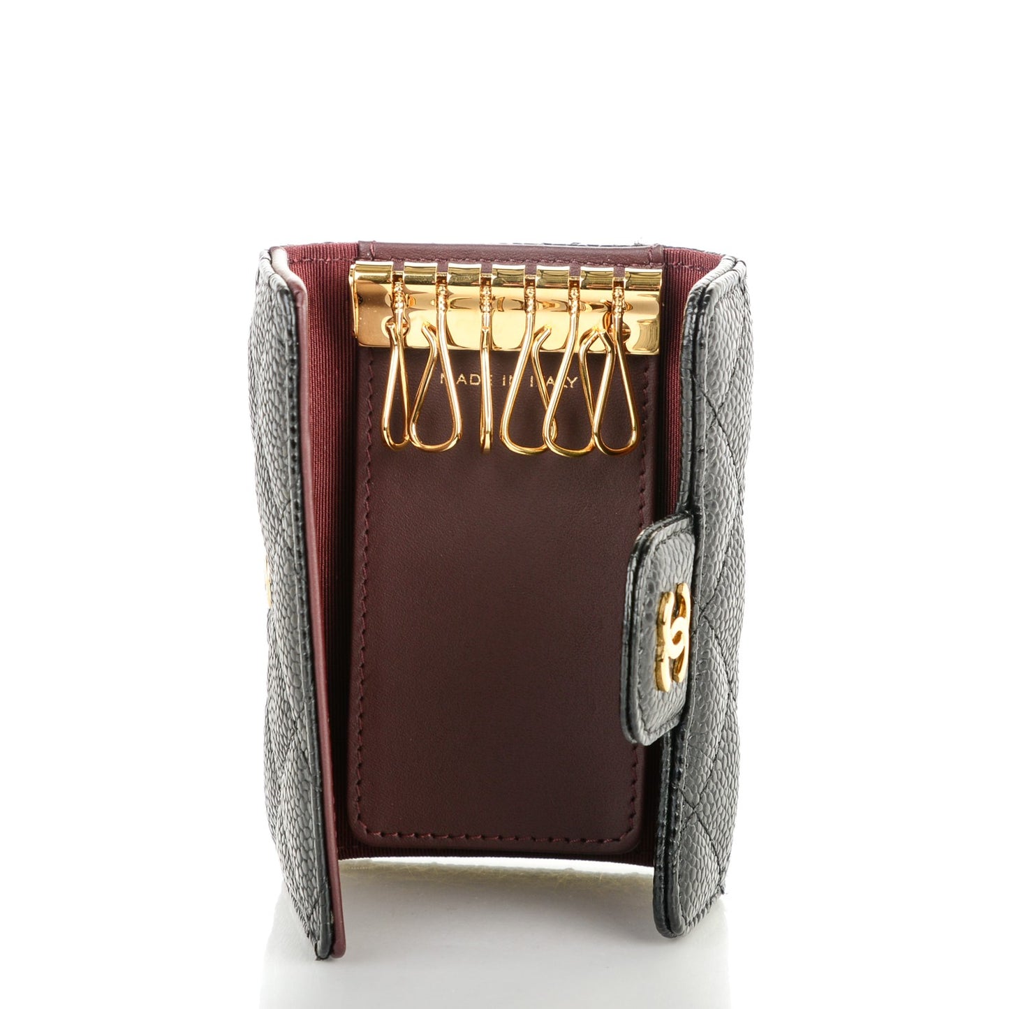 Caviar Quilted 6 Key Holder Black