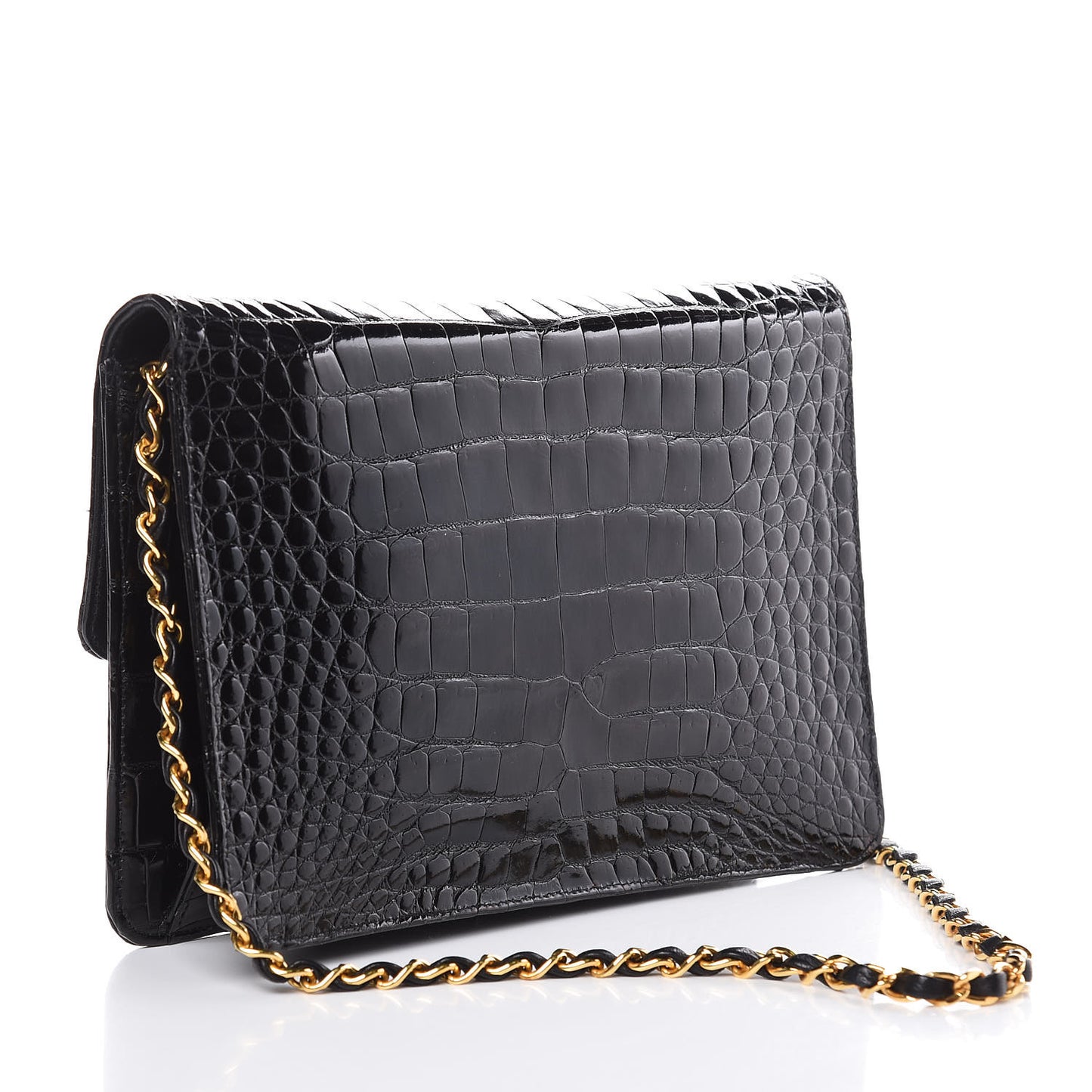 Shiny Crocodile Small Single Flap Black