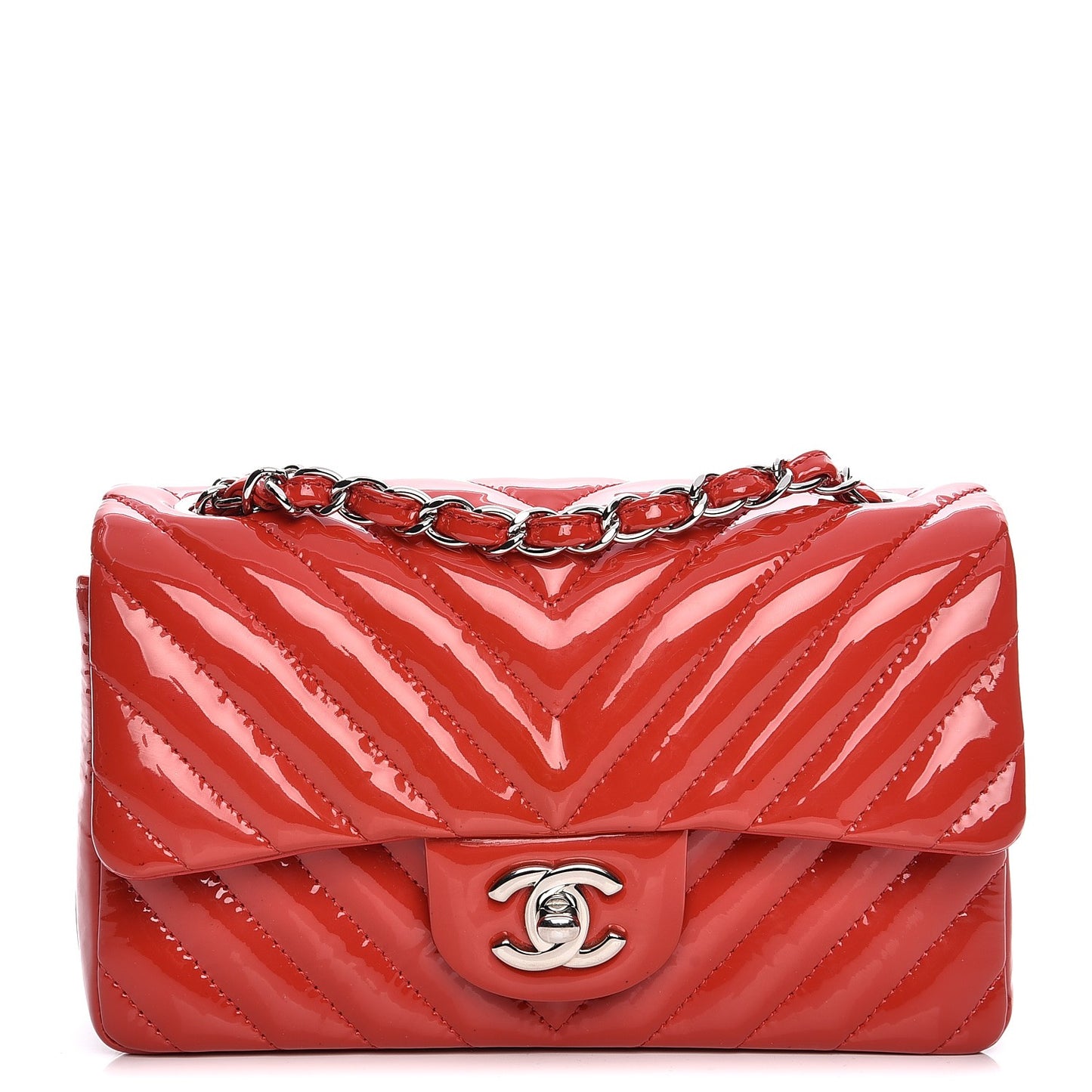 Patent Chevron Quilted Mini Rectangular Flap Red