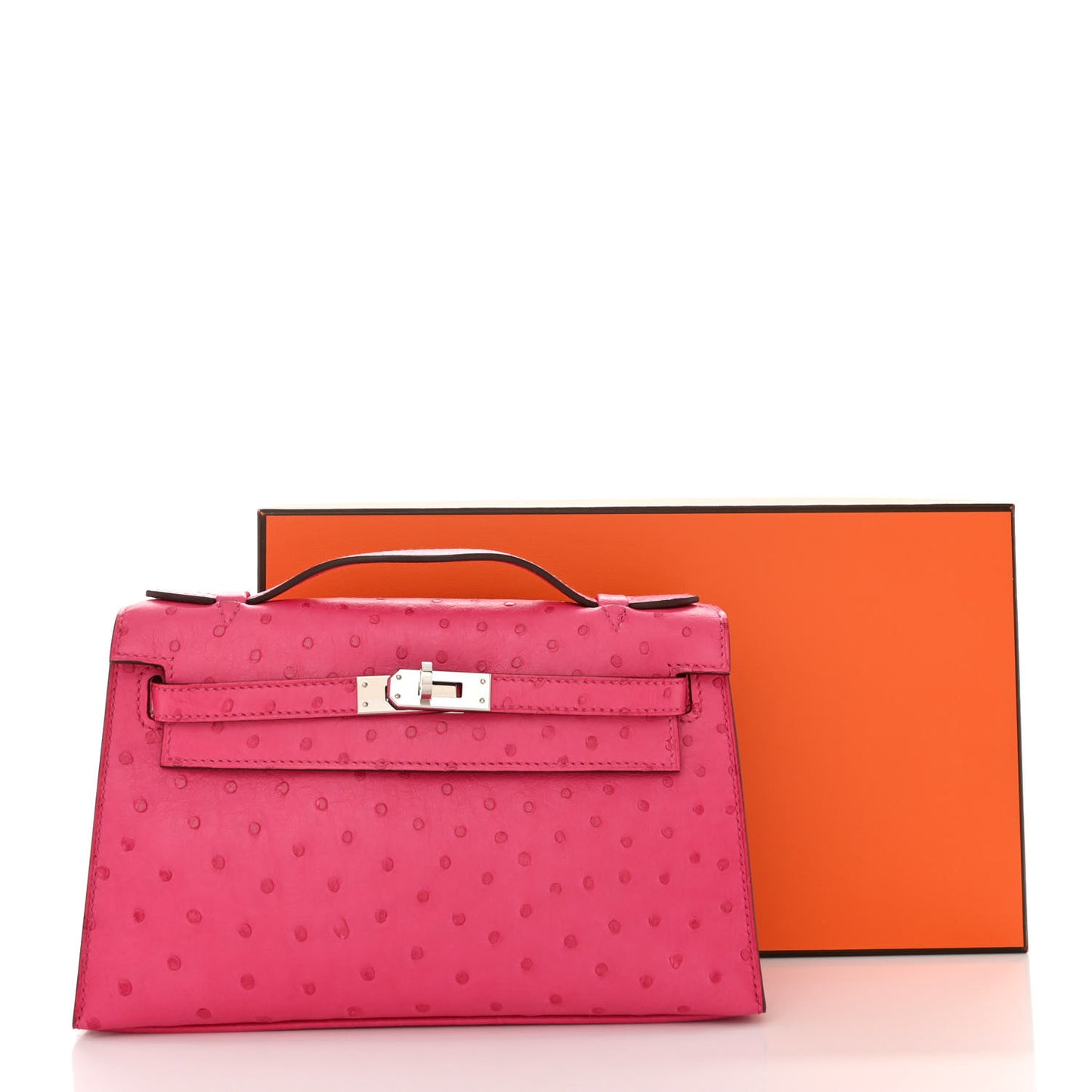 Ostrich Kelly Pochette Clutch Rose Tyrien