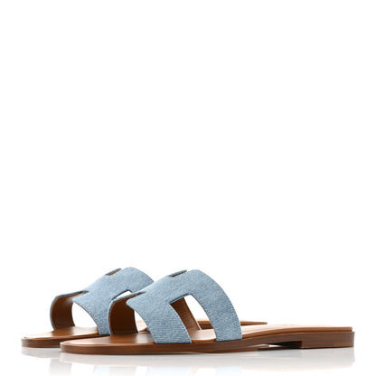 Hermes Denim Canvas Oran Sandals 37.5 Bleu Clair 3 of 9