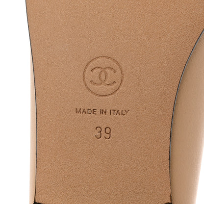 Chanel Lambskin Cap Toe CC Ballerina Flats 39 Beige Black 8 of 9