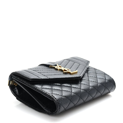 Saint Laurent Grain De Poudre Mixed Matelasse Triquilt Monogram Compact Tri Fold Wallet Black 4 of 6