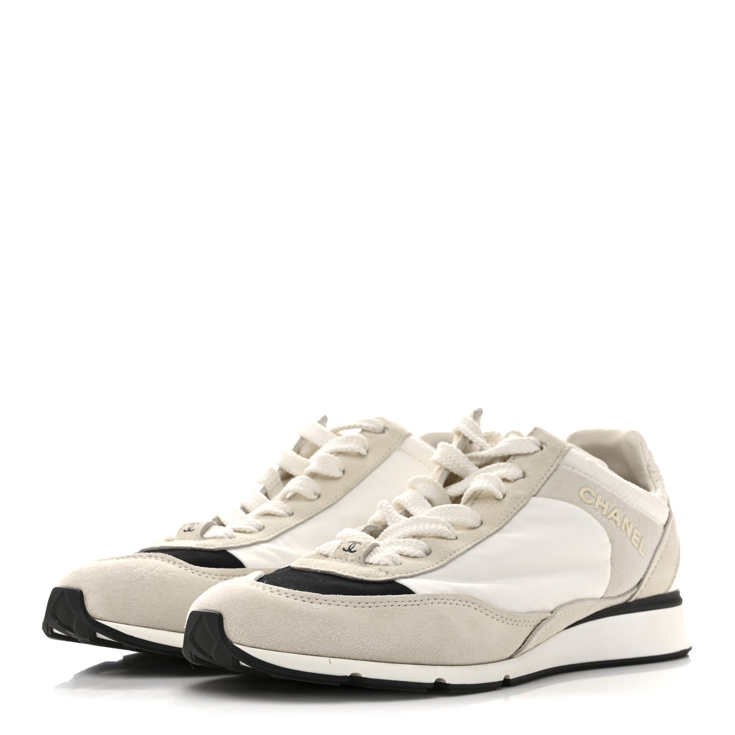 Nylon Suede Kidskin Calfskin Logo Sneakers 37.5 White Black