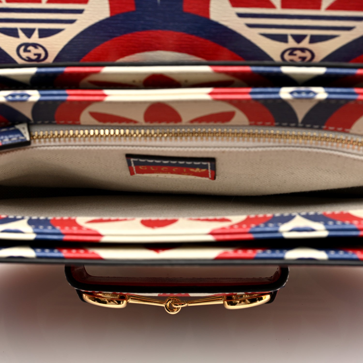 Gucci X ADIDAS Shangai Calfskin Web Trefoil Interlocking G Small Horsebit 1955 Shoulder Bag Red White Blue 5 of 9