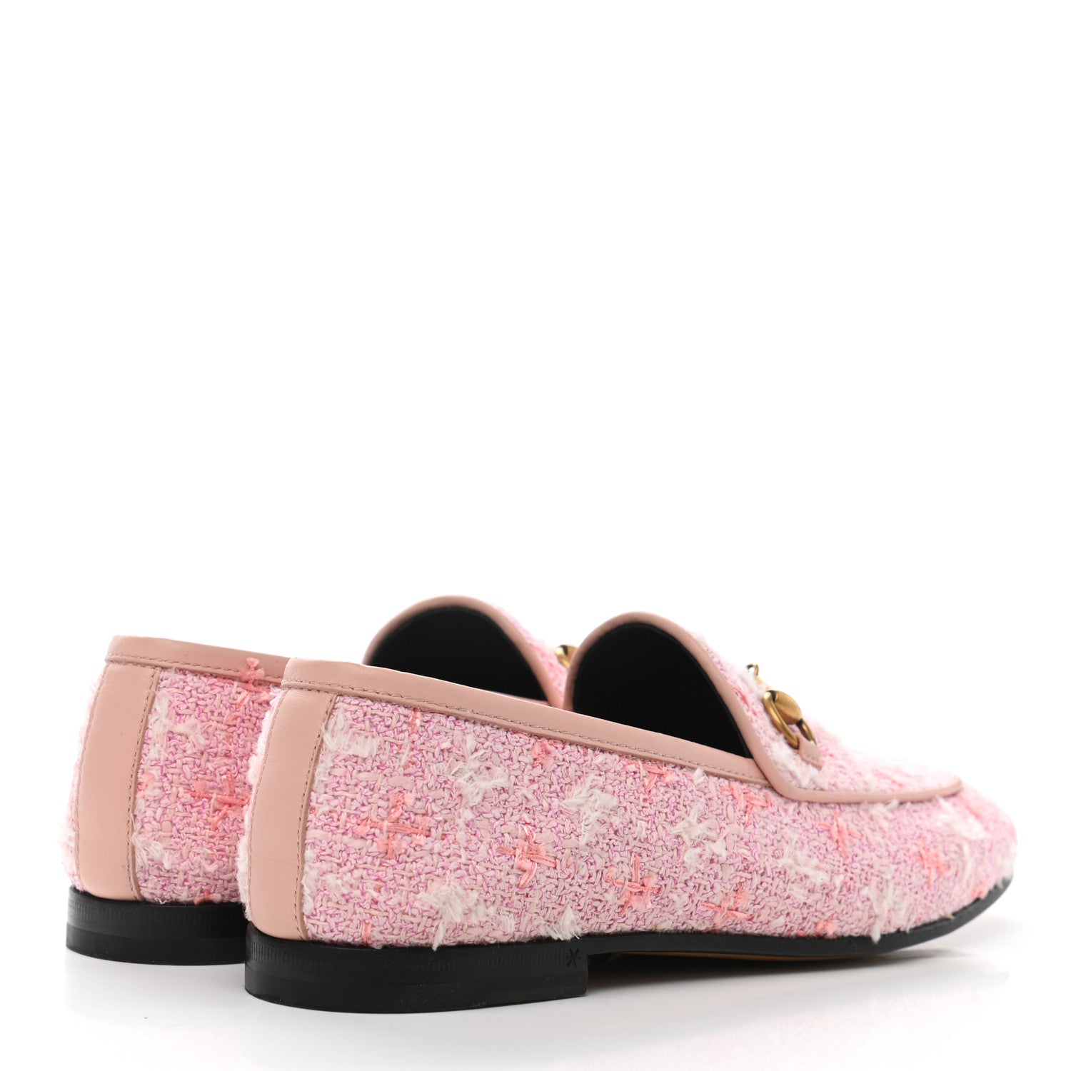Gucci Wool Tweed Horsebit Womens Jordaan Loafers 36 Pink White Perfect Pink 4 of 11