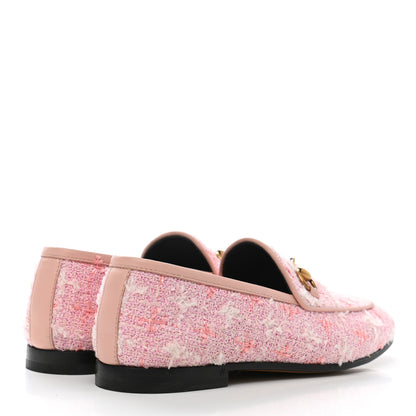 Gucci Wool Tweed Horsebit Womens Jordaan Loafers 36 Pink White Perfect Pink 4 of 11
