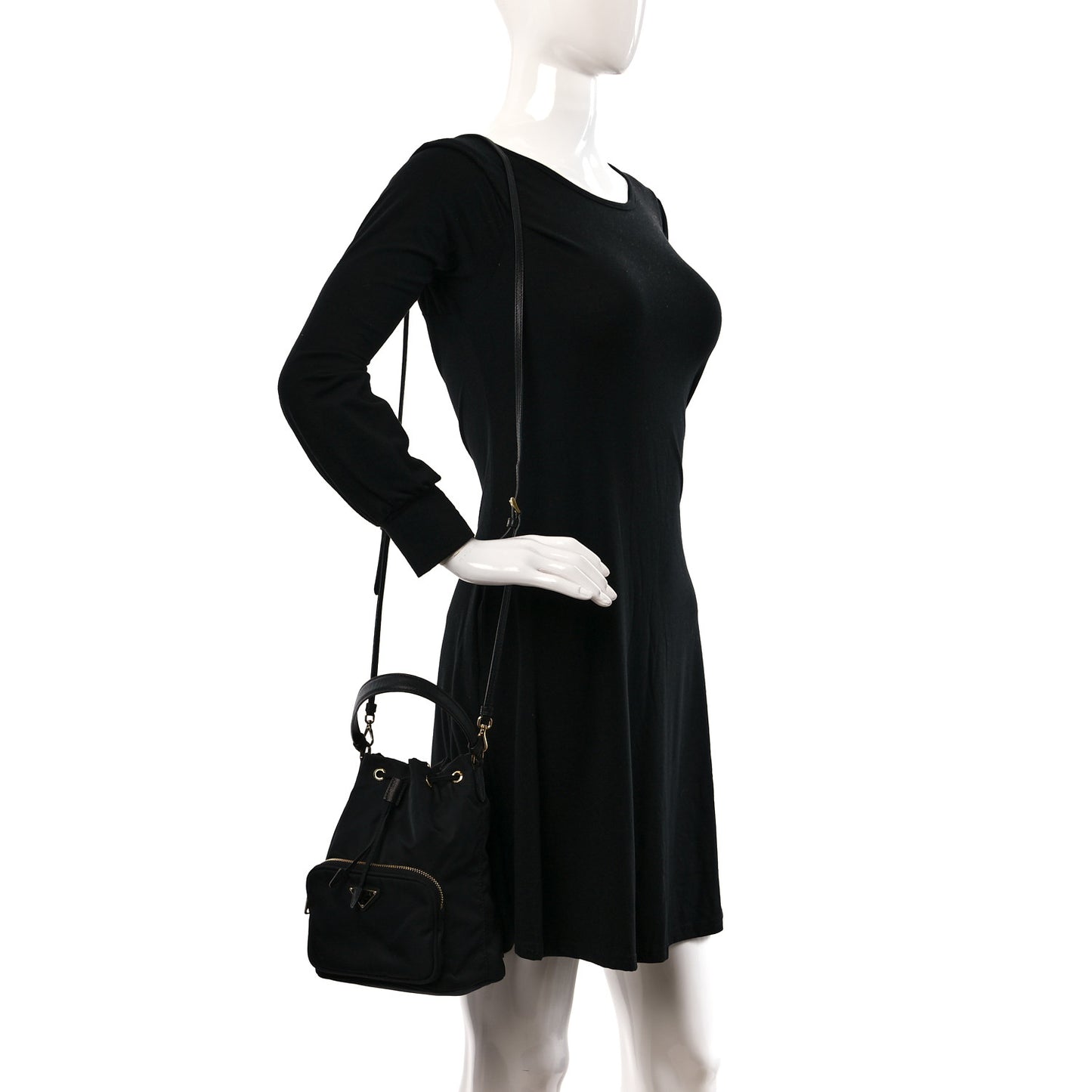 Saffiano Tessuto Nylon Mini Bucket Crossbody Bag Black