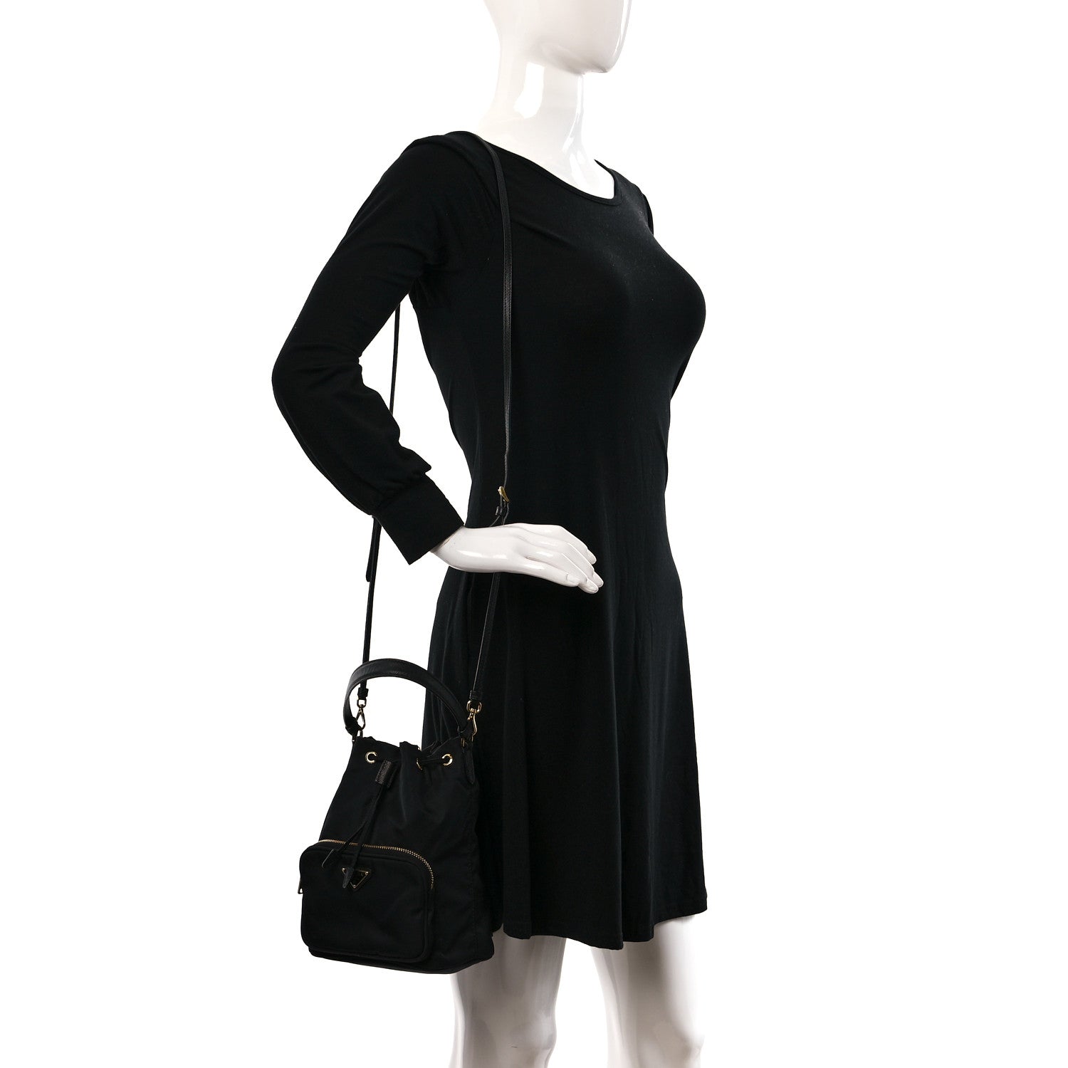 Prada Saffiano Tessuto Nylon Mini Bucket Crossbody Bag Black 2 of 9