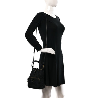Prada Saffiano Tessuto Nylon Mini Bucket Crossbody Bag Black 2 of 9