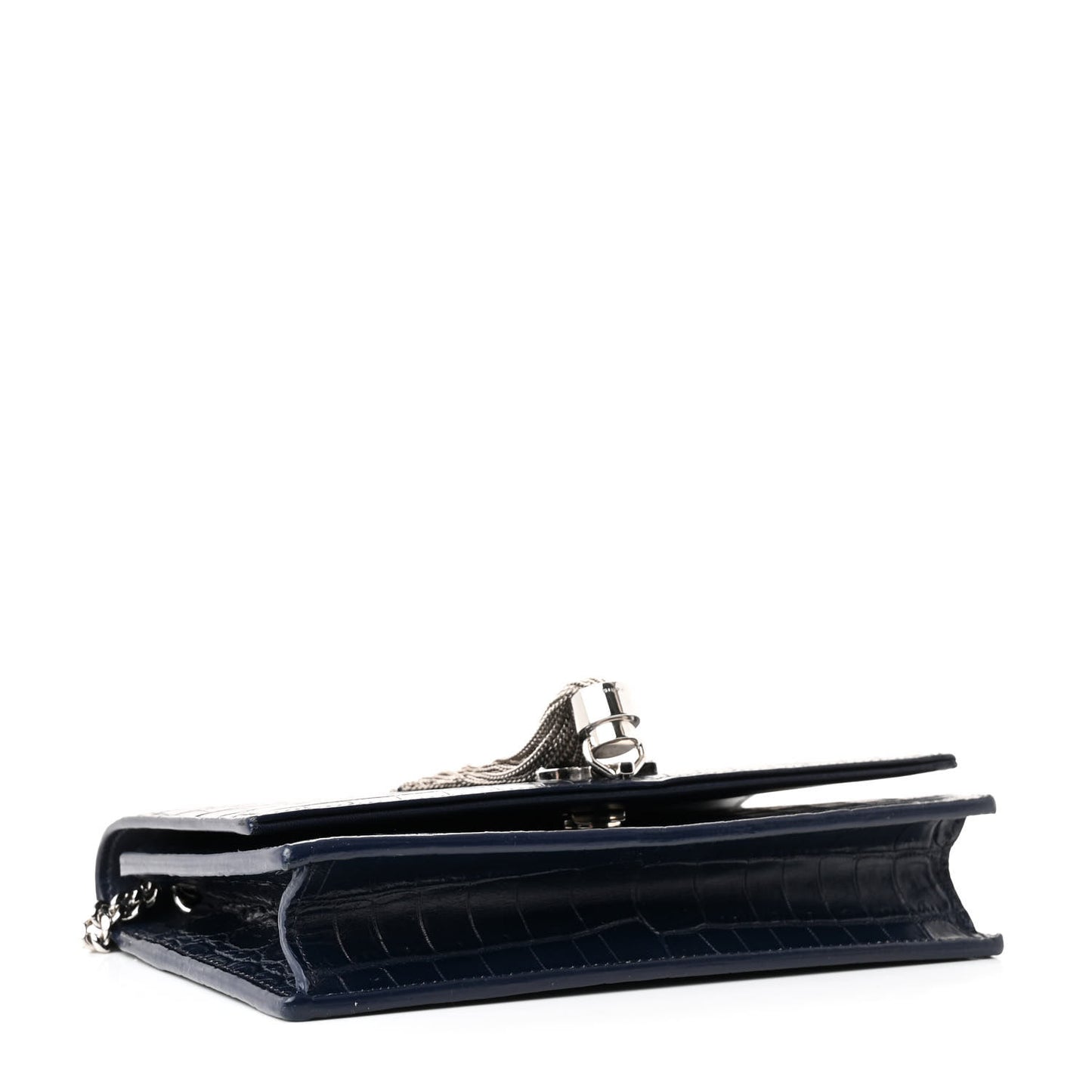 Calfskin Crocodile Embossed Kate Monogram Tassel Chain Wallet Deep Marine