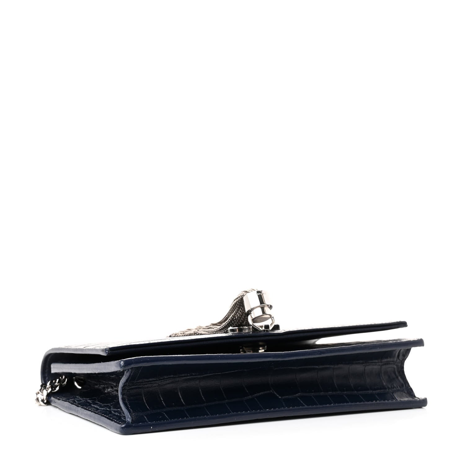 Saint Laurent Calfskin Crocodile Embossed Kate Monogram Tassel Chain Wallet Deep Marine 4 of 11