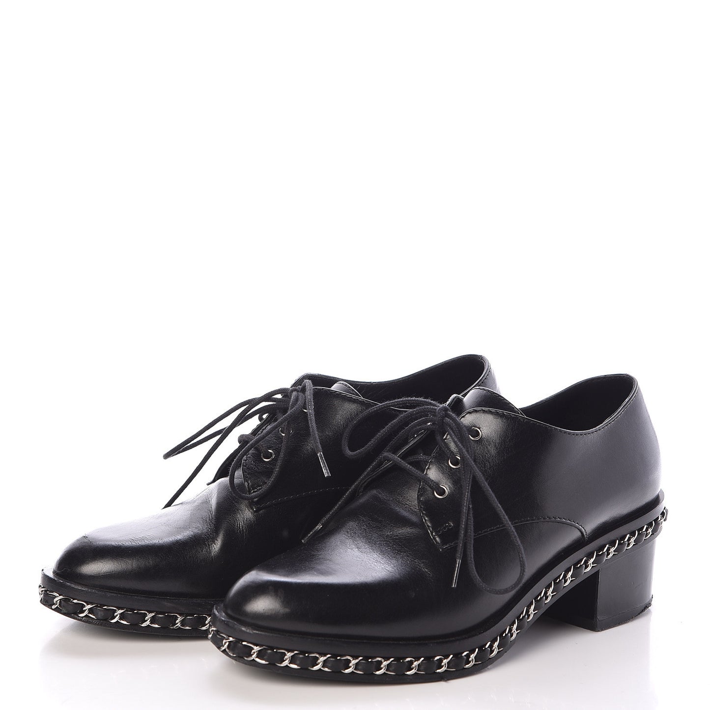 Calfskin Chain Lace Up Oxfords 35 Black