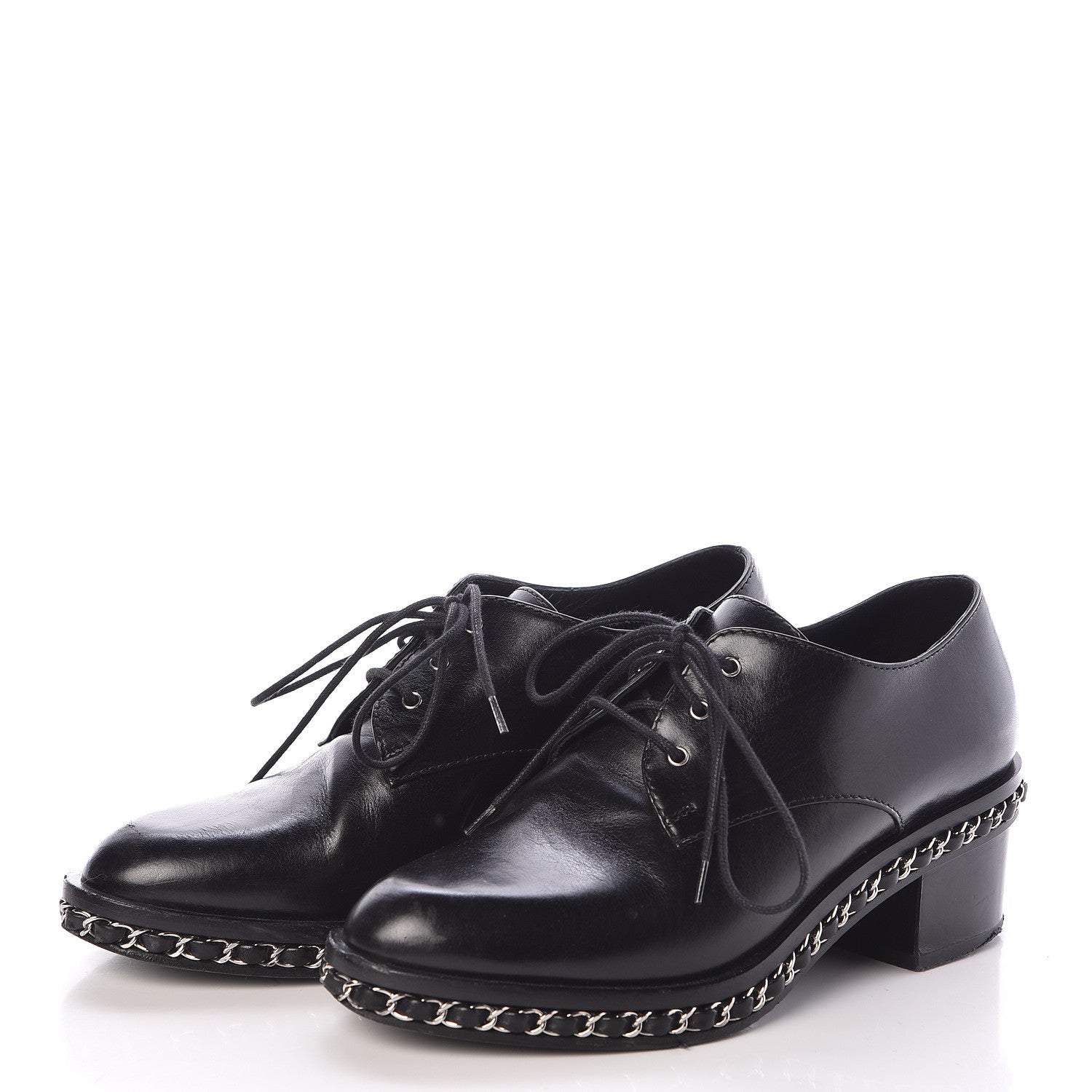 Chanel Calfskin Chain Lace Up Oxfords 35 Black 3 of 10