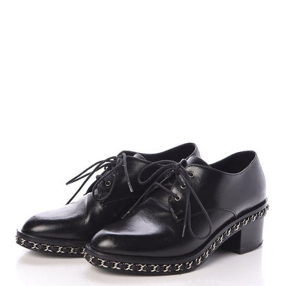 Chanel Calfskin Chain Lace Up Oxfords 35 Black 3 of 10