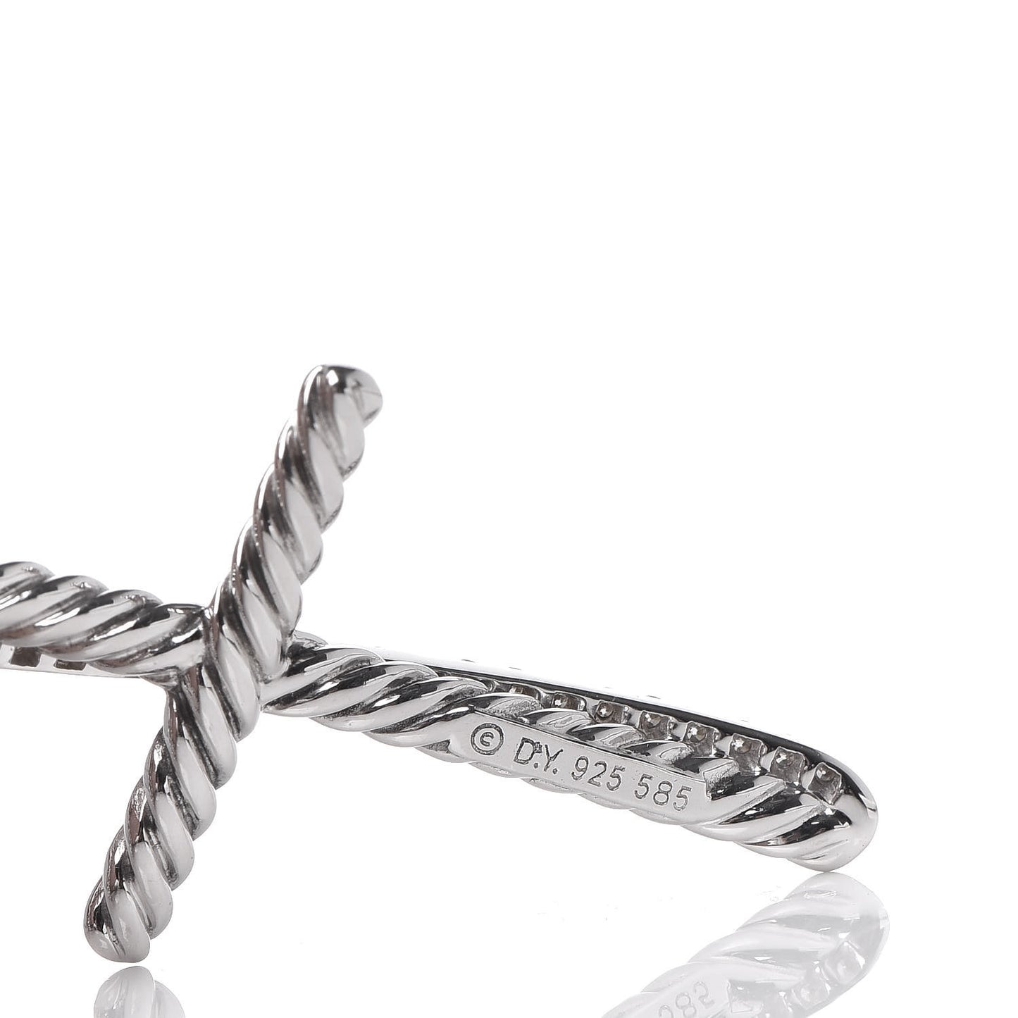 Sterling Silver 14K White Gold Diamond 35mm Crossover Cross Necklace